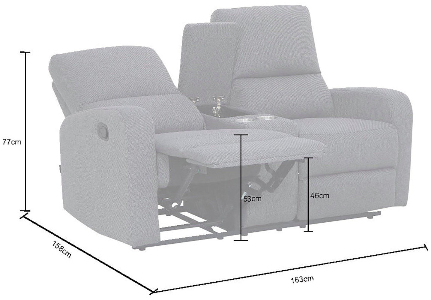 Home affaire 2-Sitzer »TOURNAY, 2er-Kinosofa, Liegesofa, TV-Sessel, Multimedia-Sofa«, mit manueller Relaxfunktion, Getränkehalter, Staufach