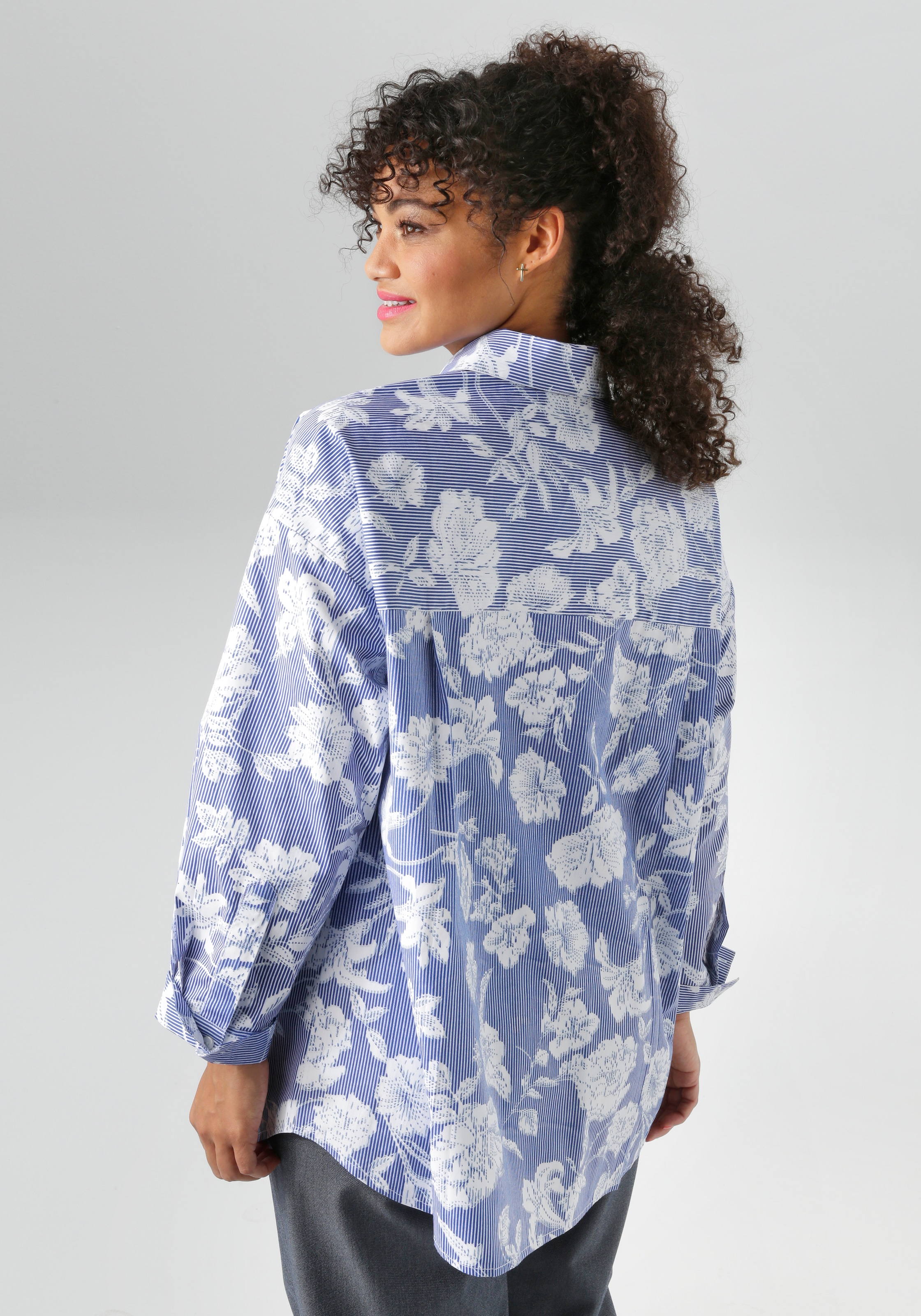 Aniston PLUS Hemdbluse, mit trendigem Streifen und Blumendruck - NEUE KOLLEKTION