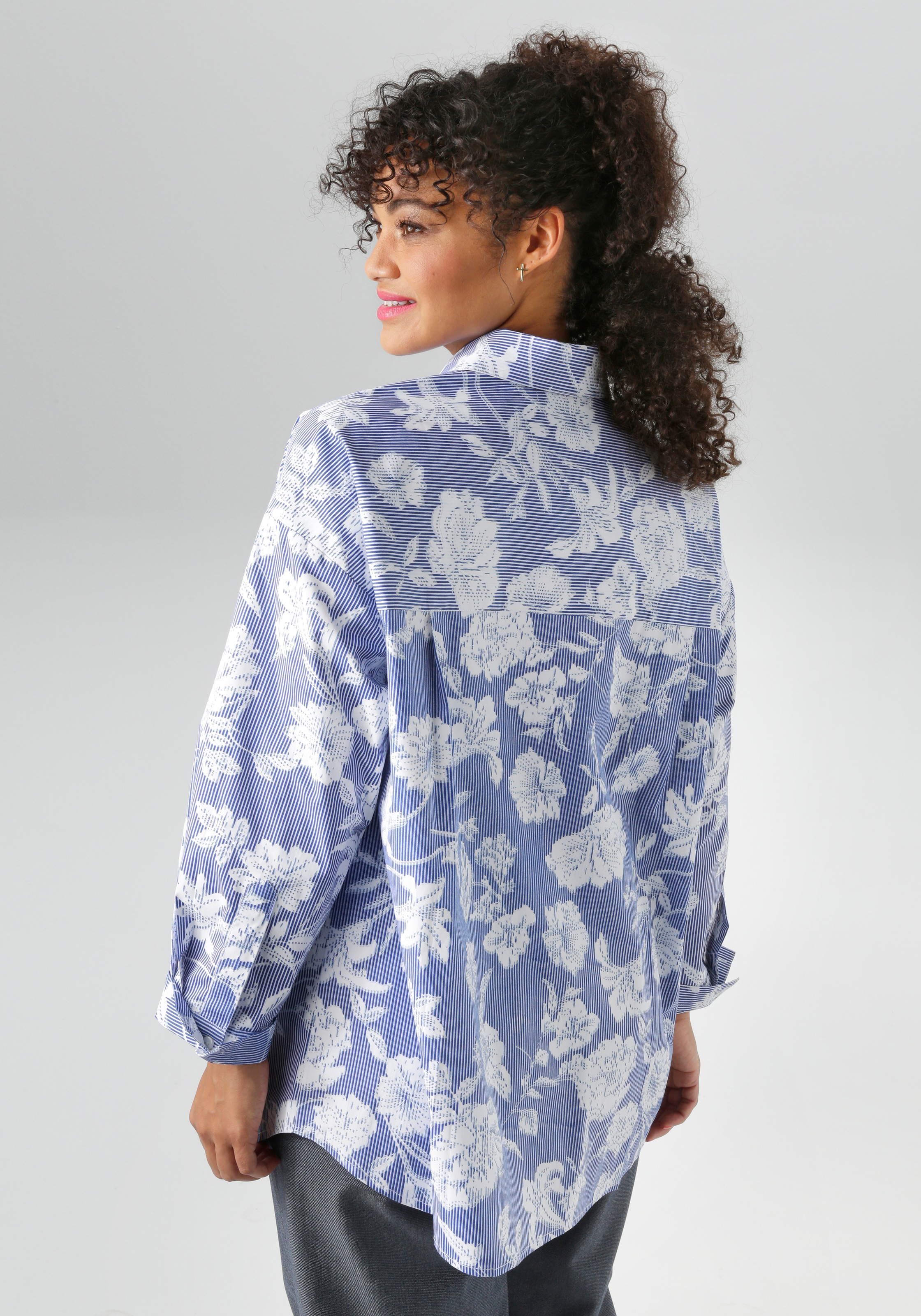 Aniston PLUS Hemdbluse mit trendigem Streifen und Blumendruck günstig online kaufen