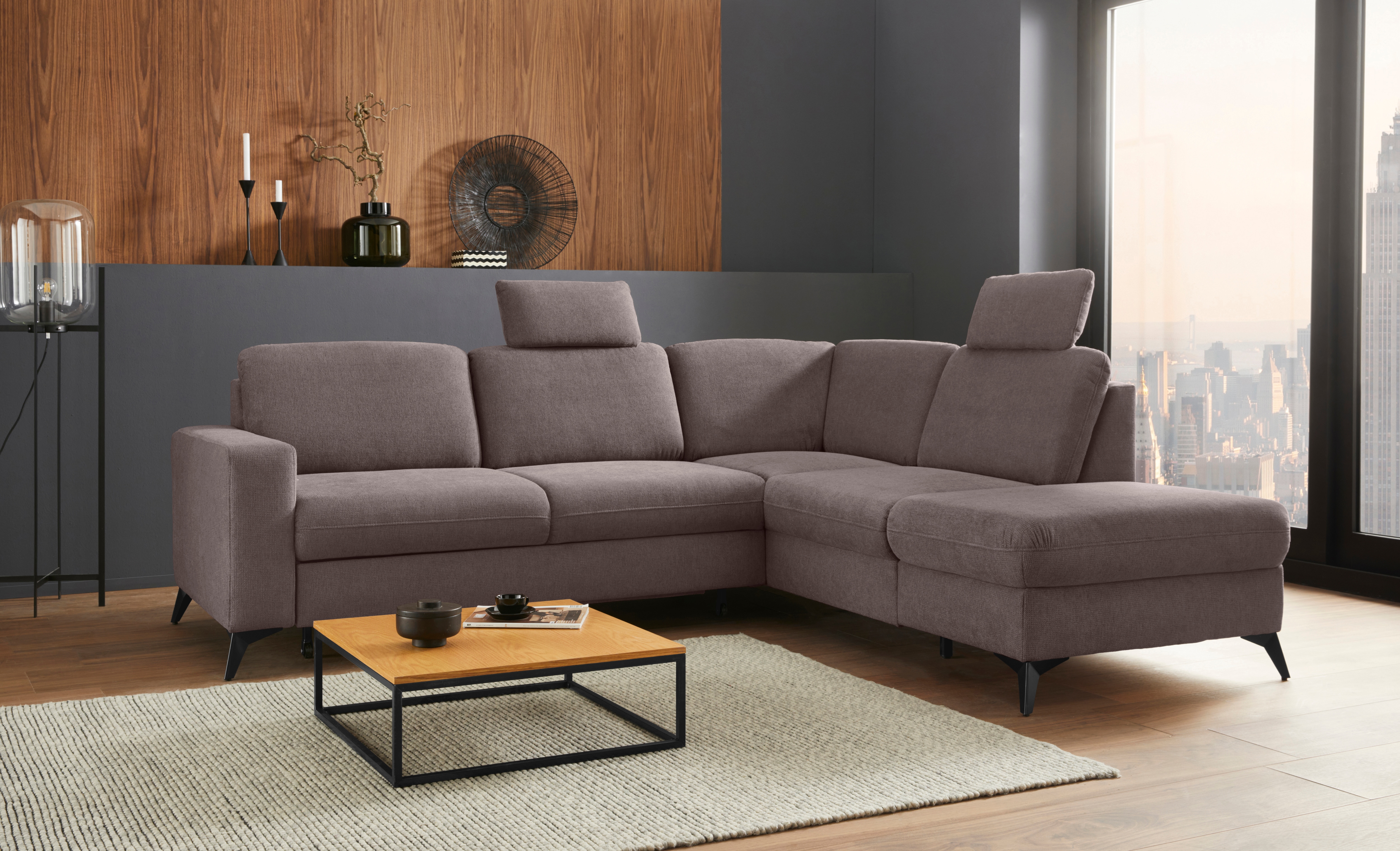 Home affaire Ecksofa "Lolland L-Form" Wahlweise mit Schlaffunktion und Stauraum, auch mit abwischbarem Bezug