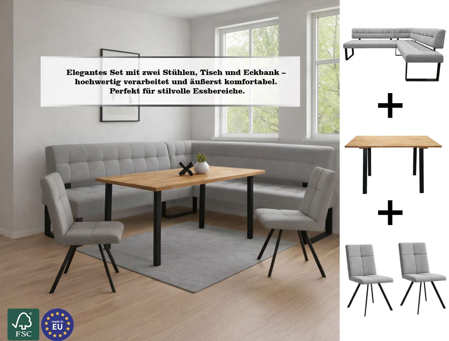 Home affaire Eckbank »Mia Küchenbank, Polsterbank, Esszimmerbank, 207x167 cm« Moderne Bank und  Farben, Sitzplatzanzahl: 5, Frei in Raum stellbar