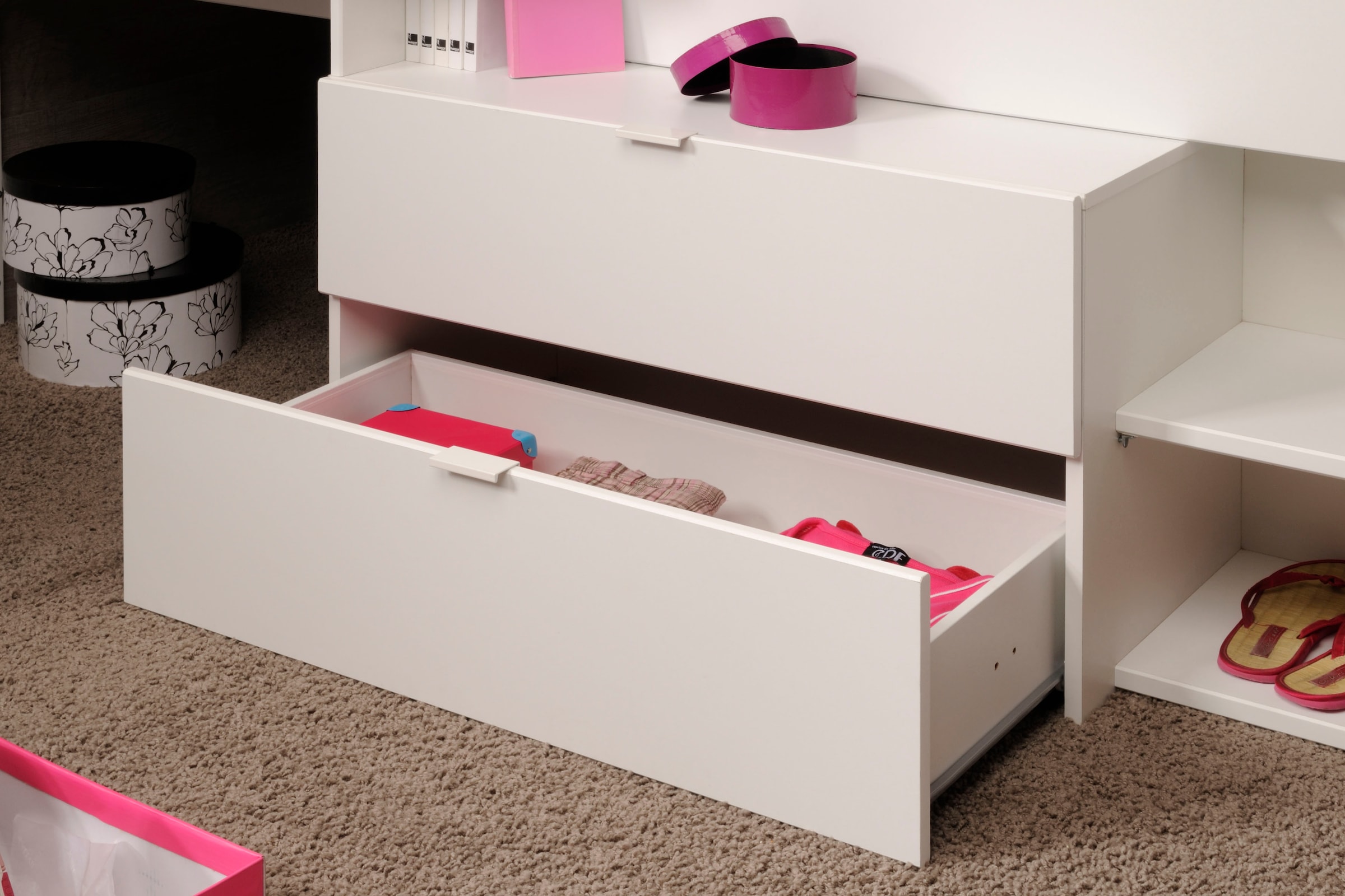 Parisot Jugendzimmer-Set »Parisot Milky 16«, (2 tlg.), viel Stauraum, halbhohes Hochbett