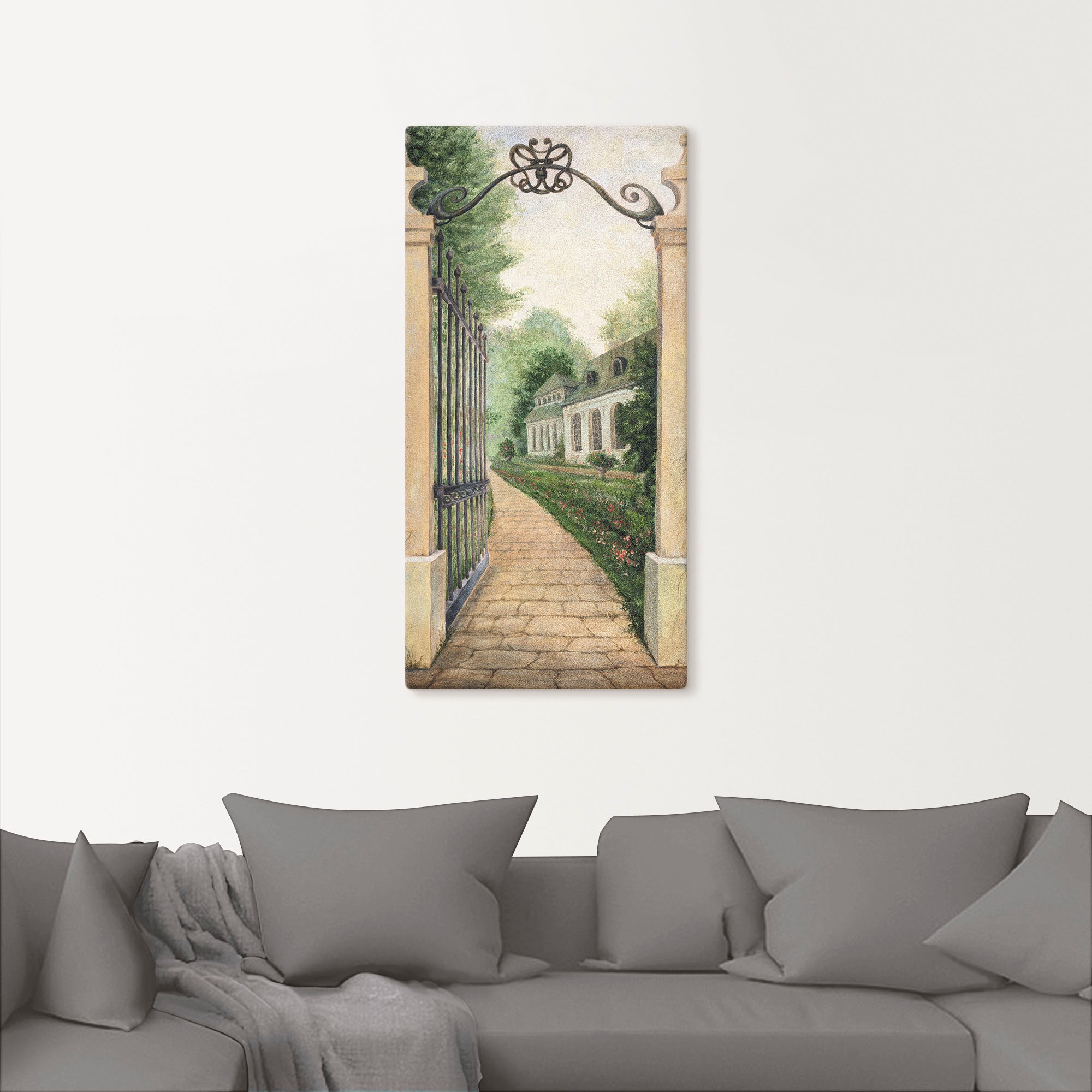 Artland Wandbild »Fresco - Blick durchs Gartentor«, Garten, (1 St.), als Leinwandbild, Poster in verschied. Größen