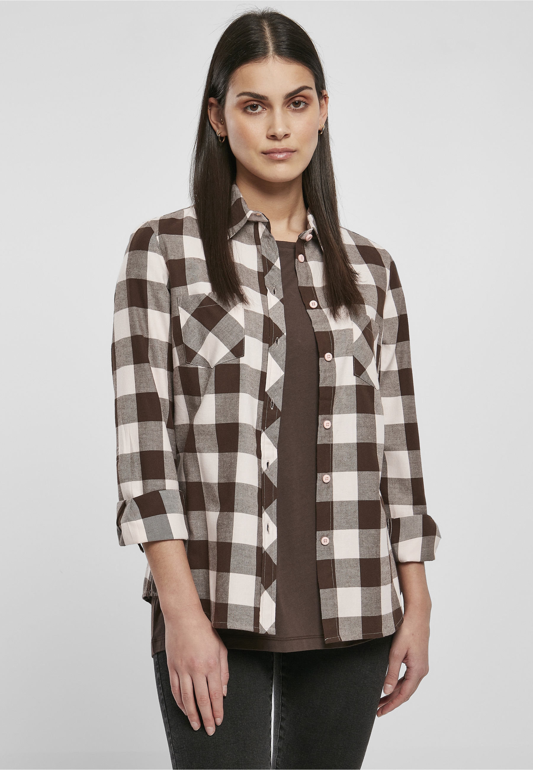 URBAN CLASSICS Kurzarmshirt »Urban Classics Damen Ladies Turnup Checked Flanell Shirt« 1 Stk.
