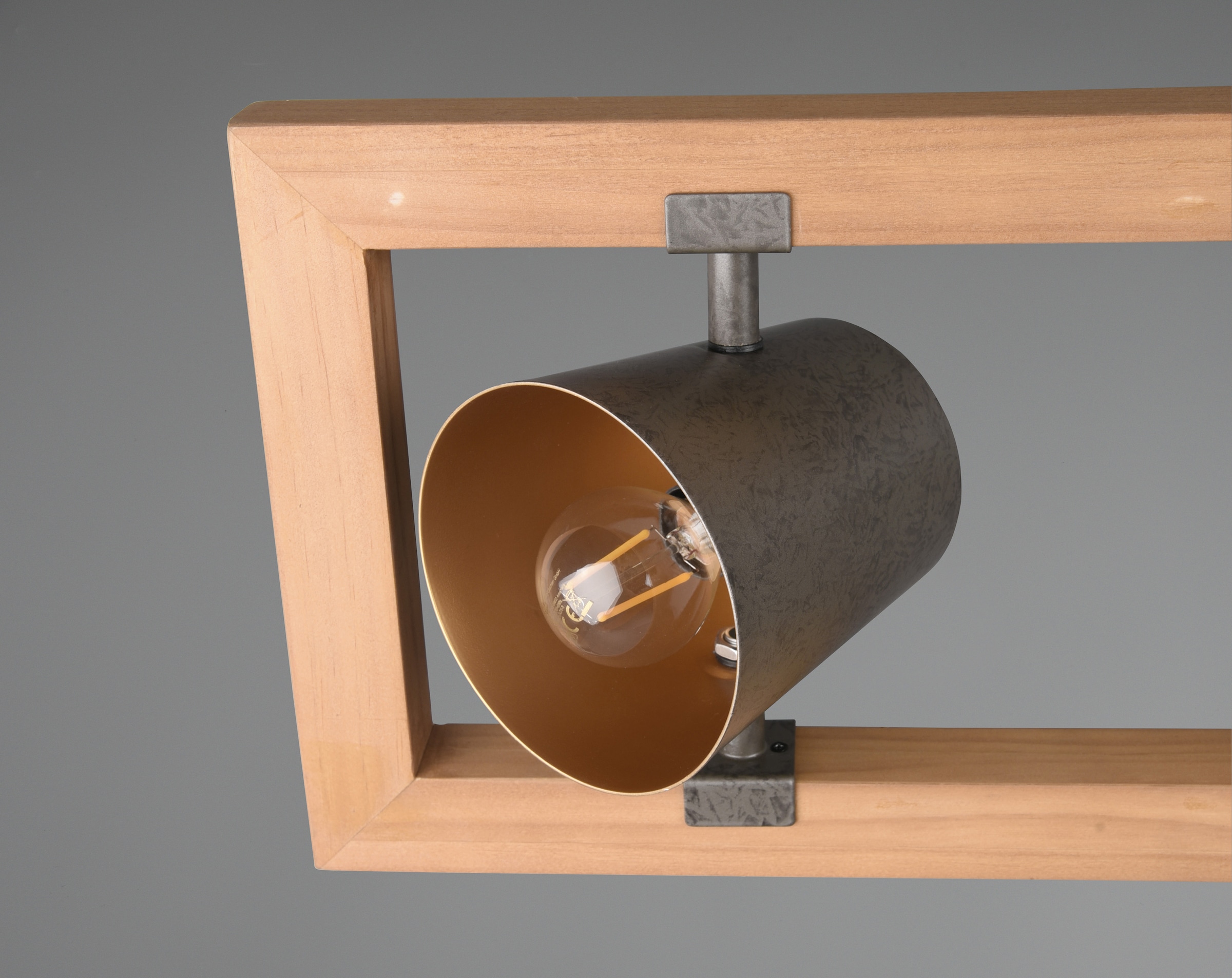 TRIO Leuchten Pendelleuchte »Bell«, 4 flammig, Leuchtmittel E14 | ohne Leuchtmittel-Leuchtmittel wechselbar, aus Holz mit Schirmen in Glocken-Design / Schirme nickel antik Optik