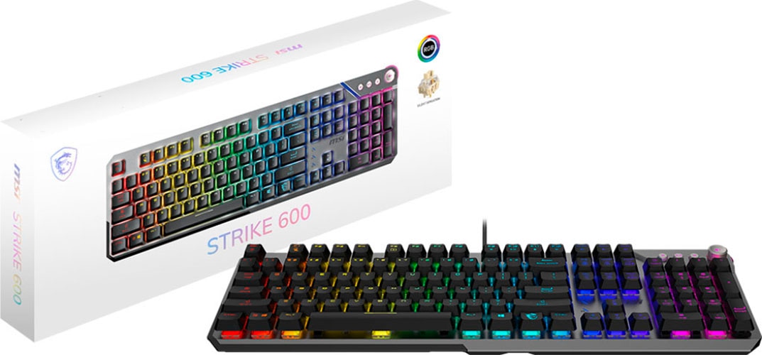 MSI Gaming-Tastatur »STRIKE 600«, (Antirutsch-Füße-Funktionstasten-Licht-Bewegungs-Sensor-Multimedia-Tasten-USB-Anschluss-Windows-Sperrtaste-Ziffernblock)