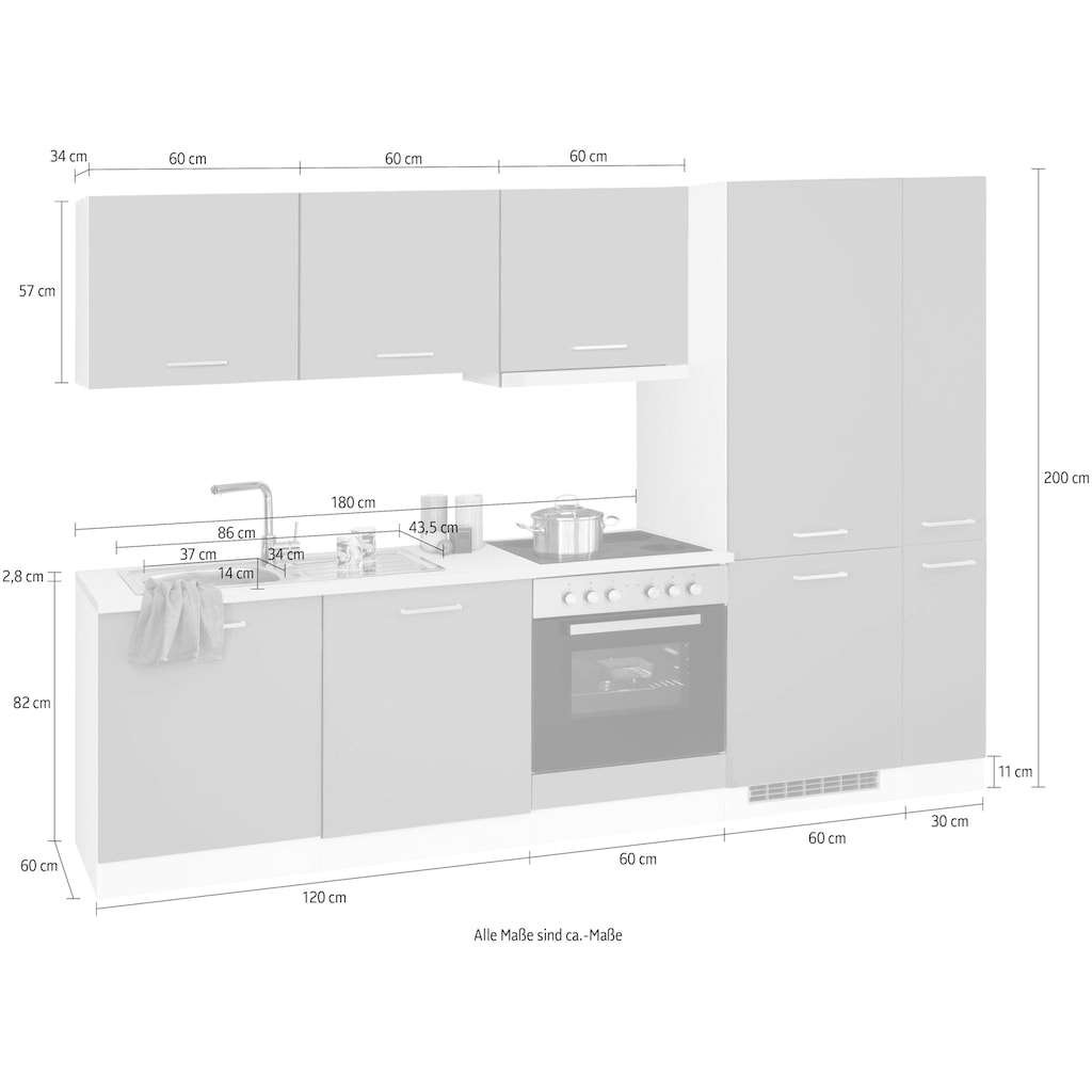 HELD MÖBEL Küchenzeile »Visby«, mit E-Geräten, Breite 270 cm, inkl. Kühl/Gefrierkombination
