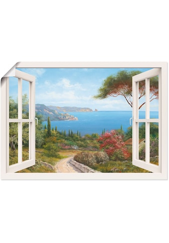 Wandbild »Fensterblick - Haus am Meer I«, Fensterblick, (1 St.)