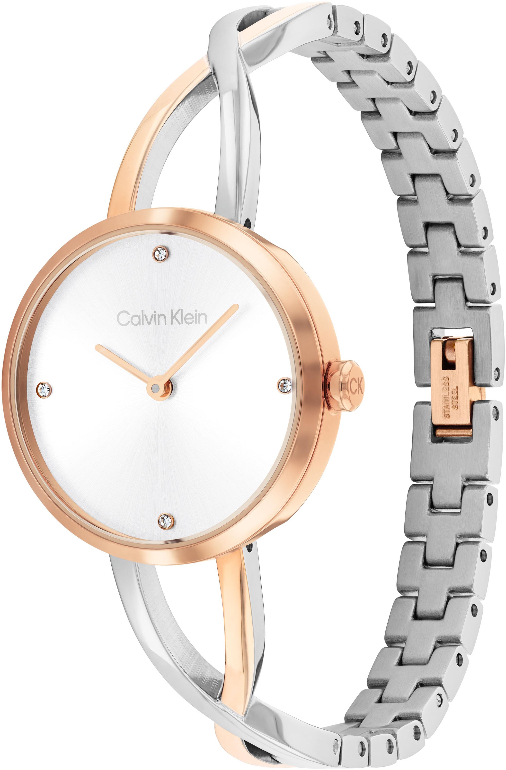 Calvin Klein Quarzuhr »Sculpted Embrace«, Armbanduhr, Damenuhr, Edelstahlarmband, analog, Glassteine