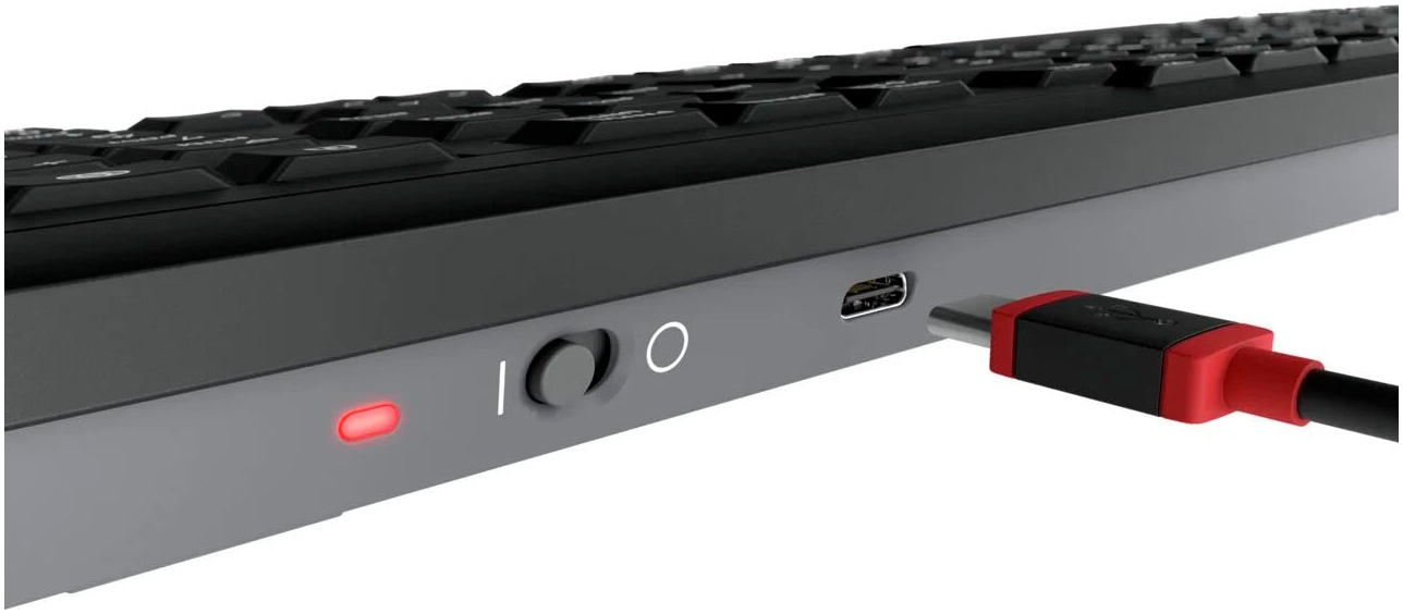 Cherry Tastatur »Stream Desktop Recharge«, (Angenehmes Tippen-Antirutsch-Füße-Funktionstasten-Lautstärkeregler-Multimedia-Tasten-USB-Anschluss-Ziffernblock-Windows-Sperrtaste)