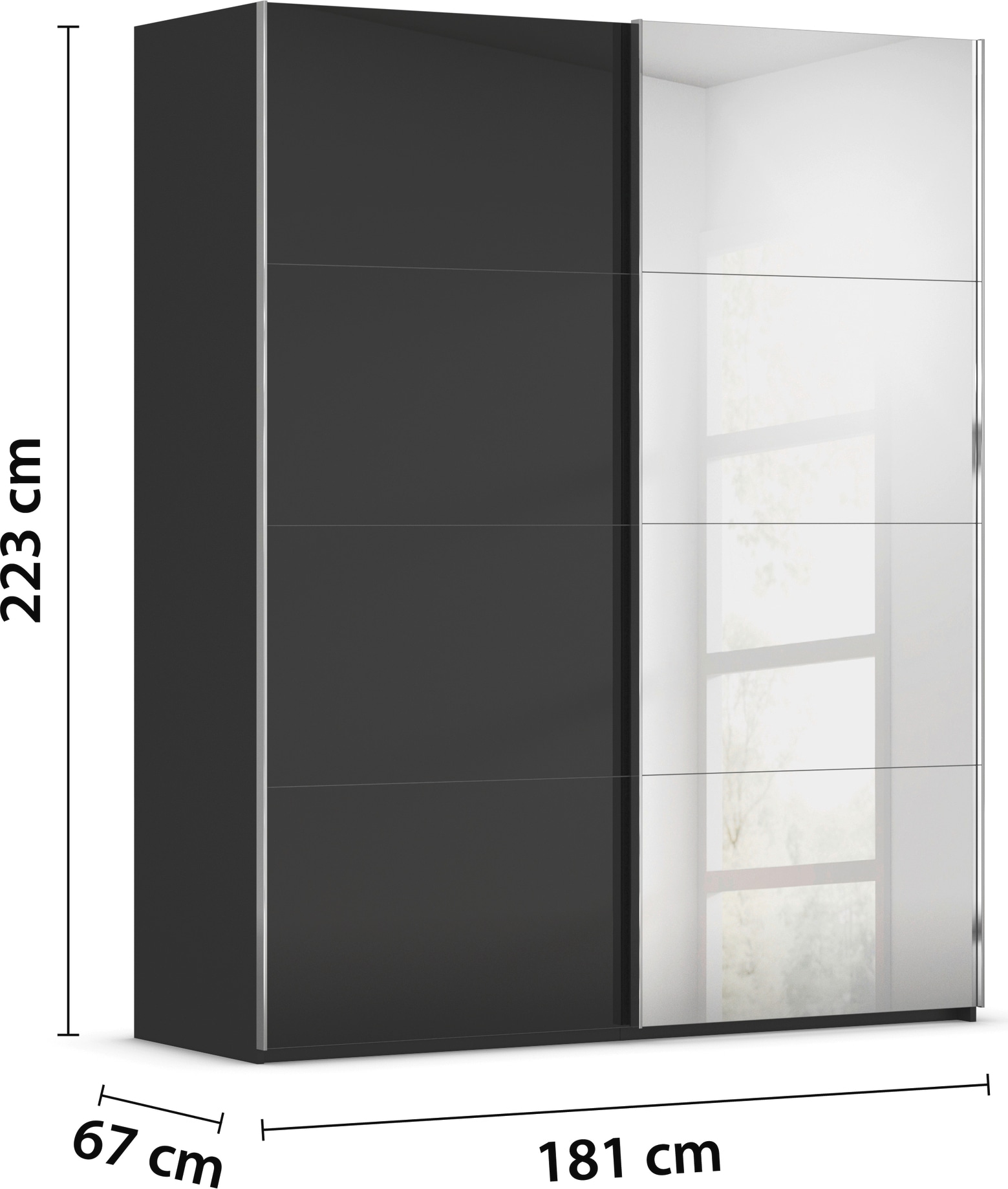 rauch Schwebetürenschrank »Kleiderschrank Schrank Garderobe Schlafzimmerschrank SCALE-FYRA«, edle viergeteilte Türen Spiegel/Glas-Mix viele Farben MADE IN GERMANY