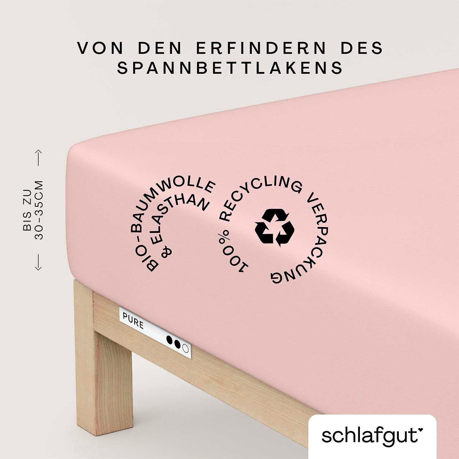 Spannbettlaken SCHLAFGUT, lila, Jersey, Obermaterial: 95% Baumwolle, 5% Elasthan, Bettlaken, "PURE Bio-Baumwolle mit Elasthan, dehnbar blickdicht,