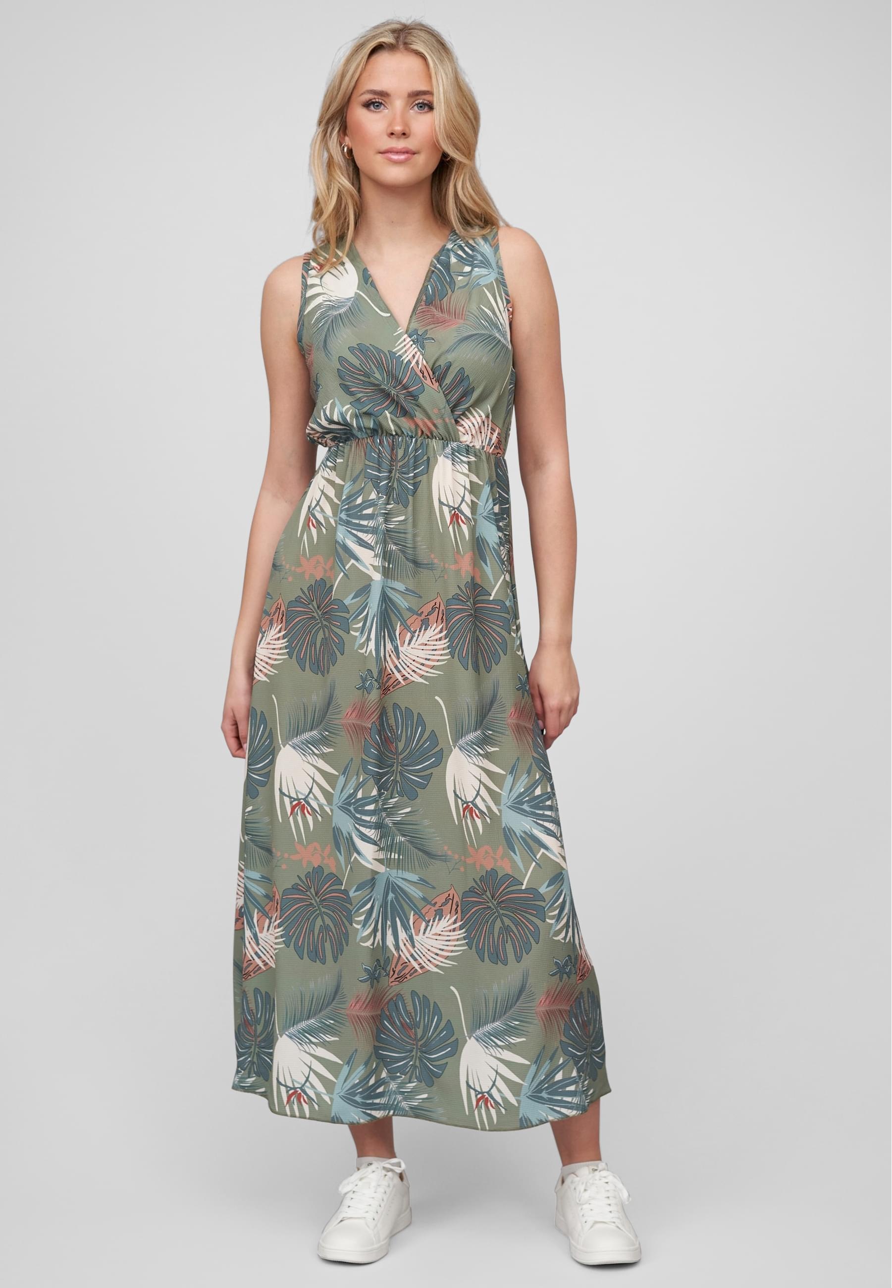 CLOUD 5IVE Shirtkleid »CLOUD 5IVE Maxi Kleid in Wickeloptik mit Tropical All Over Print« 1 Stk. tlg.