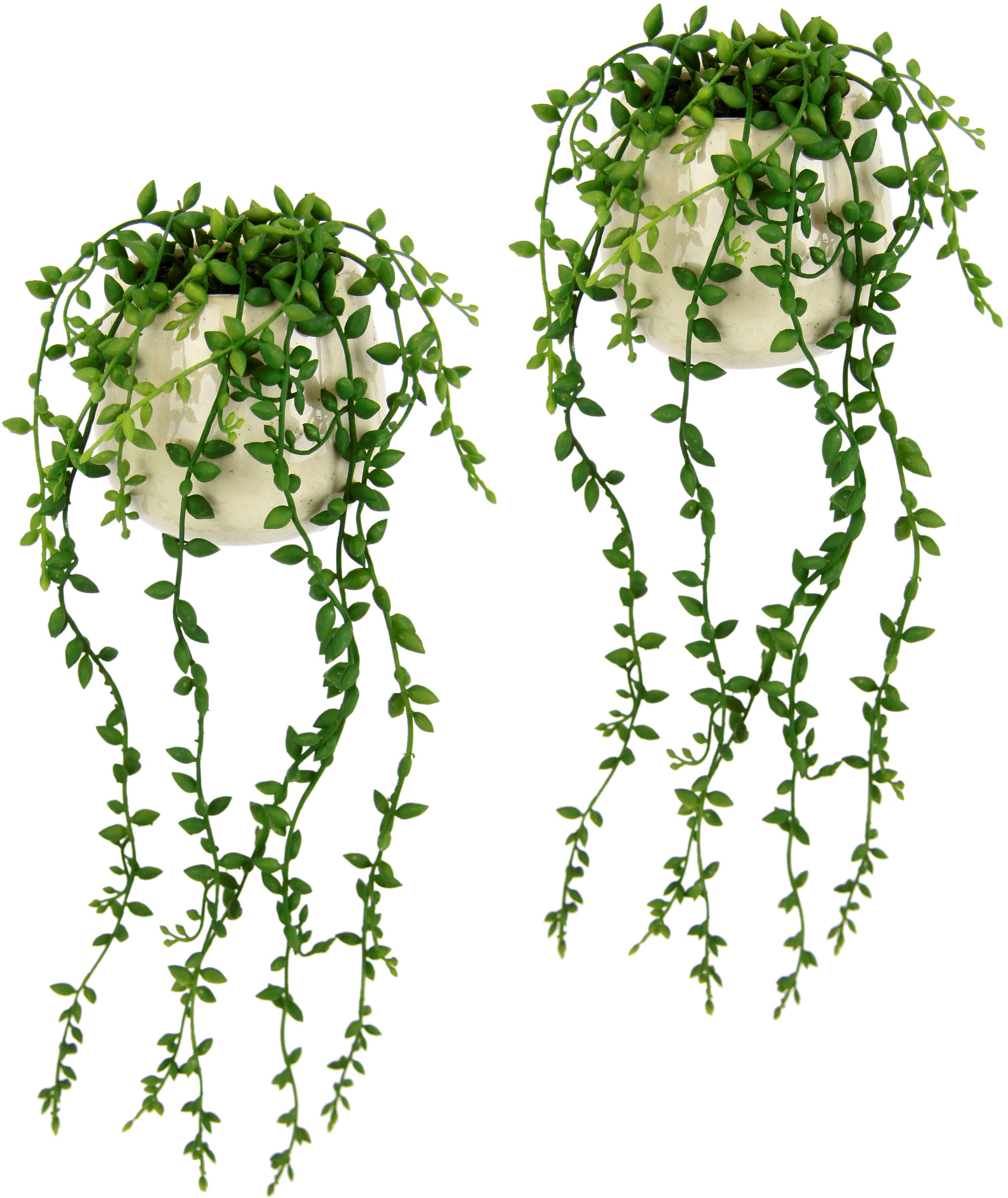 I.GE.A. Kunstpflanze »Senecio im Topf 2er Set künstlich Pflanze Hängepflanze Kunstblume«, Grünhänger hängende Pflanze Grünpflanze Zimmerpflanze Dekopflanze Moos