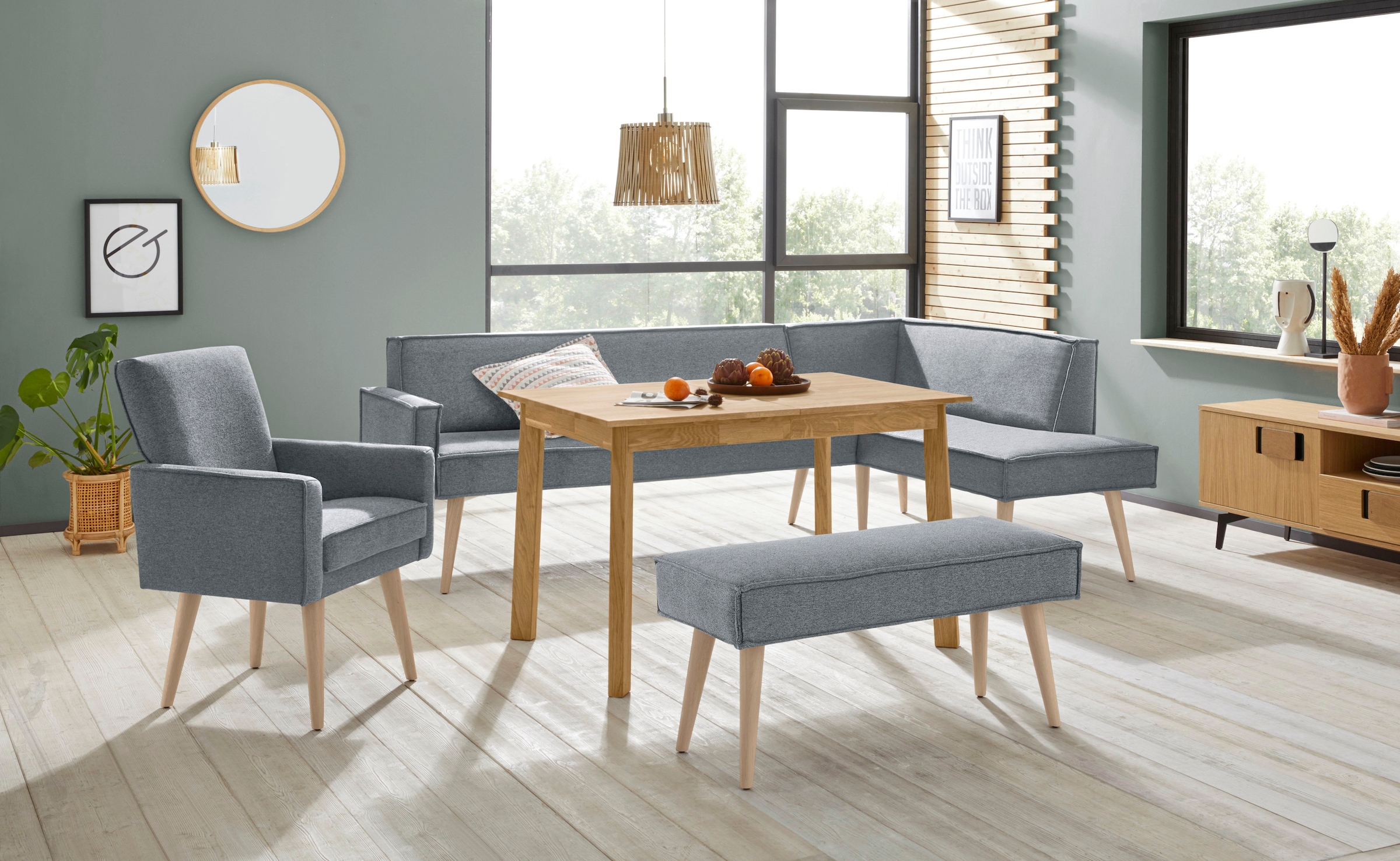 exxpo - sofa fashion Eckbank »Lungo, moderne Kedernaht, bequem und elegant, hoher Holzfuß«, hochwertige Detailverarbeitung, frei im Raum stellbar