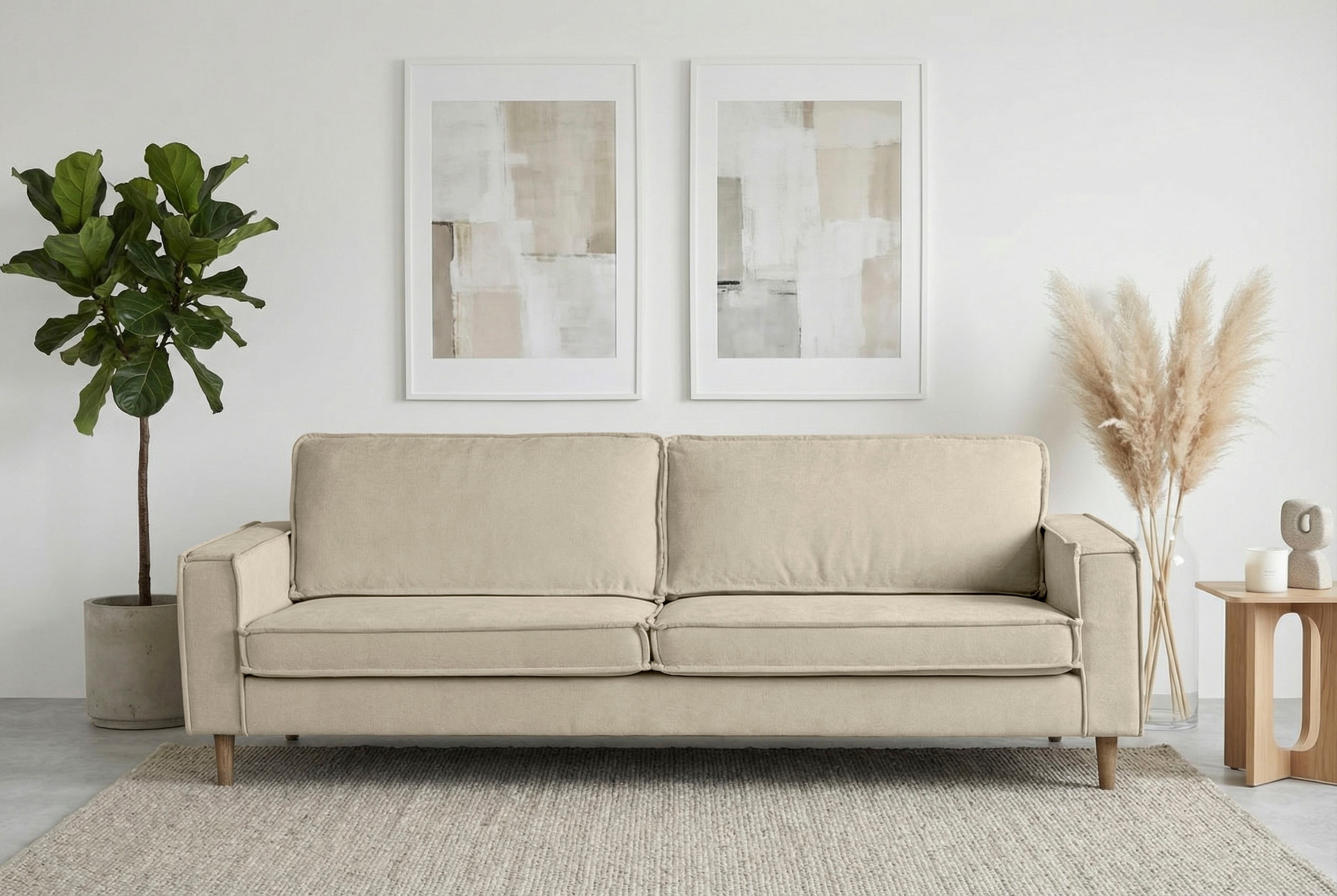 3-Sitzer HOME AFFAIRE, B:236cm H:89cm T:97cmcreme, 100% Polyester, Sofas, "Pinto Skandi,Maxi-Ausführung, 236 cm, Chenille, Struktur", mit Keder,