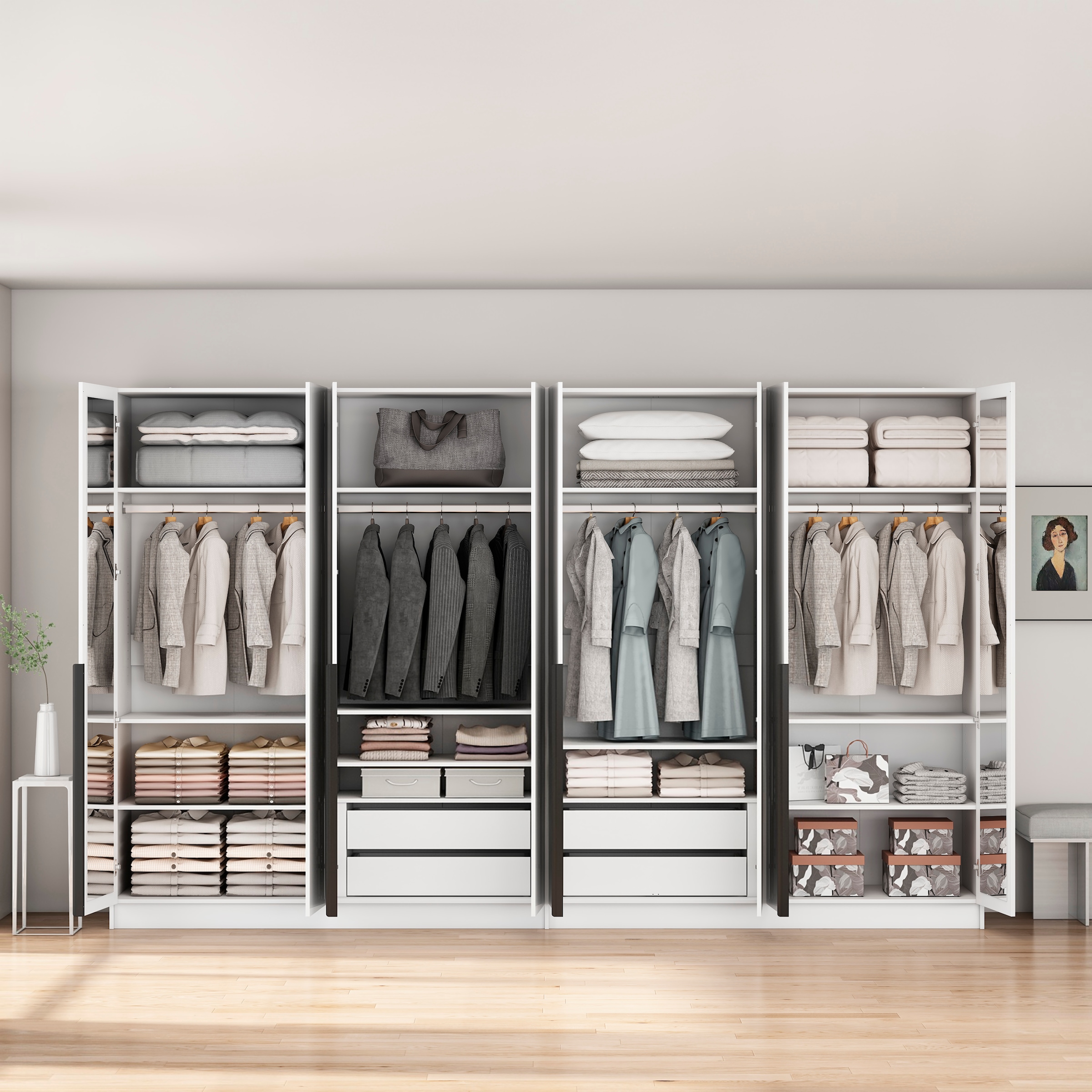 OTTO home Kleiderschrank »Annor Schlafzimmerschrank Breite 323 cm hochglanz Schrank Garderobe« Drehtürenschrank mit perfekter Innenausstattung - elegante Türgriffe