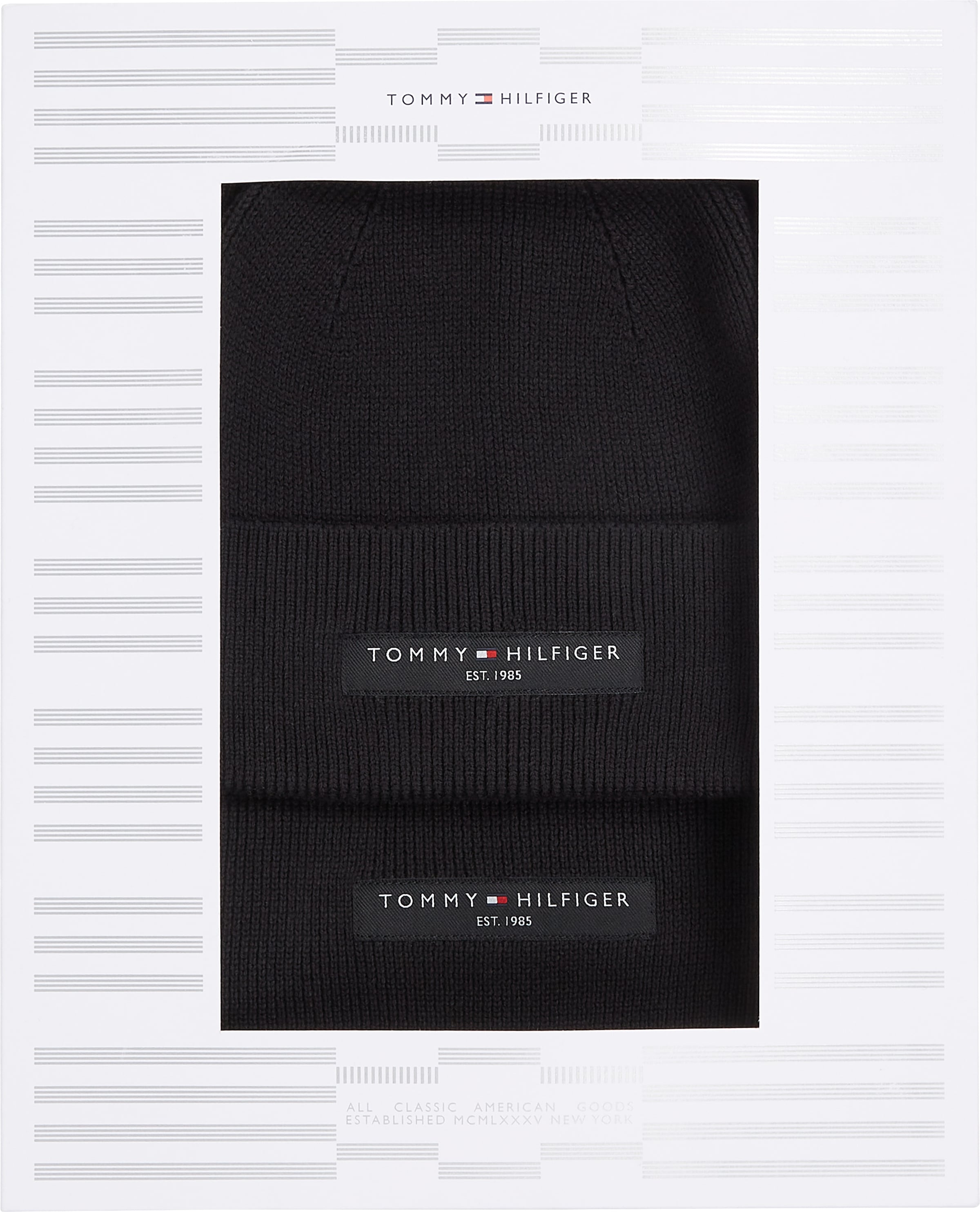 Tommy Hilfiger Strickmütze »TH FOUNDATION BEANIE & SCARF GP«, (Set, Mütze-Schal), mit Logopatch