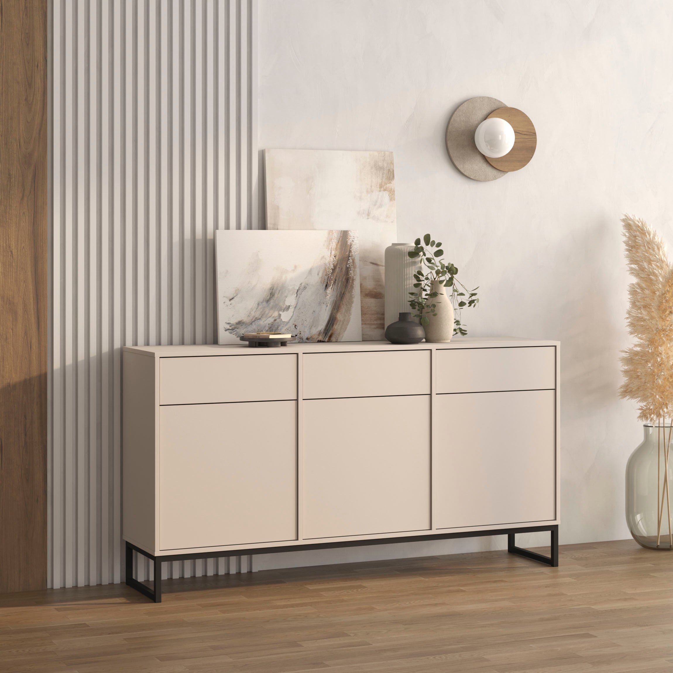 OTTO home Sideboard "Loft, Breite 157 cm, grifflose Kommode 3 Türen/3 Schubkästen." Schubladenschrank mit viel Stauraum, Einlegeböden verstellbar