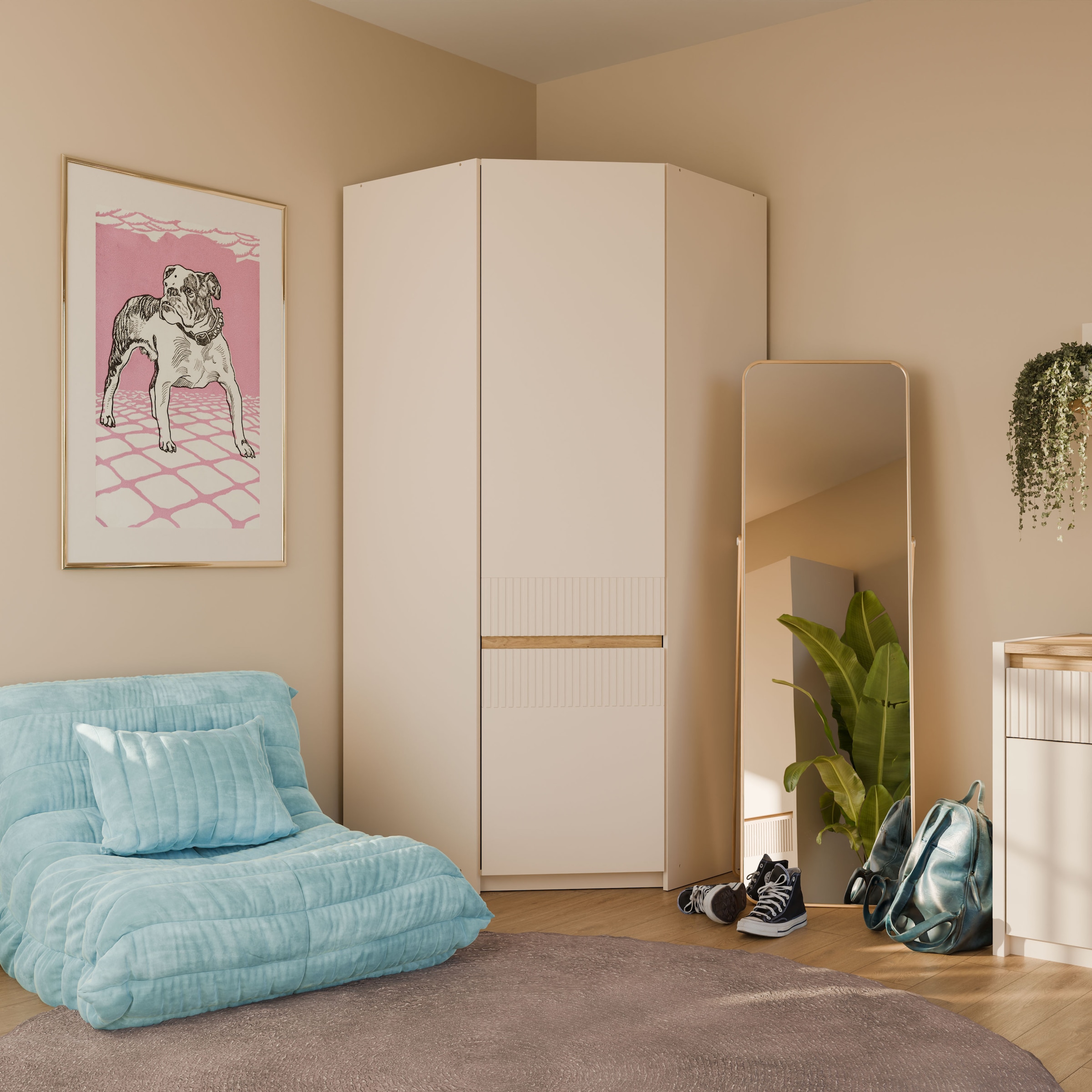 FORTE Eckkleiderschrank »Oak Squere« B/H/T 88,5/197,4/88,5 cm Eckschrank, Softclose, inklusive Beleuchtung