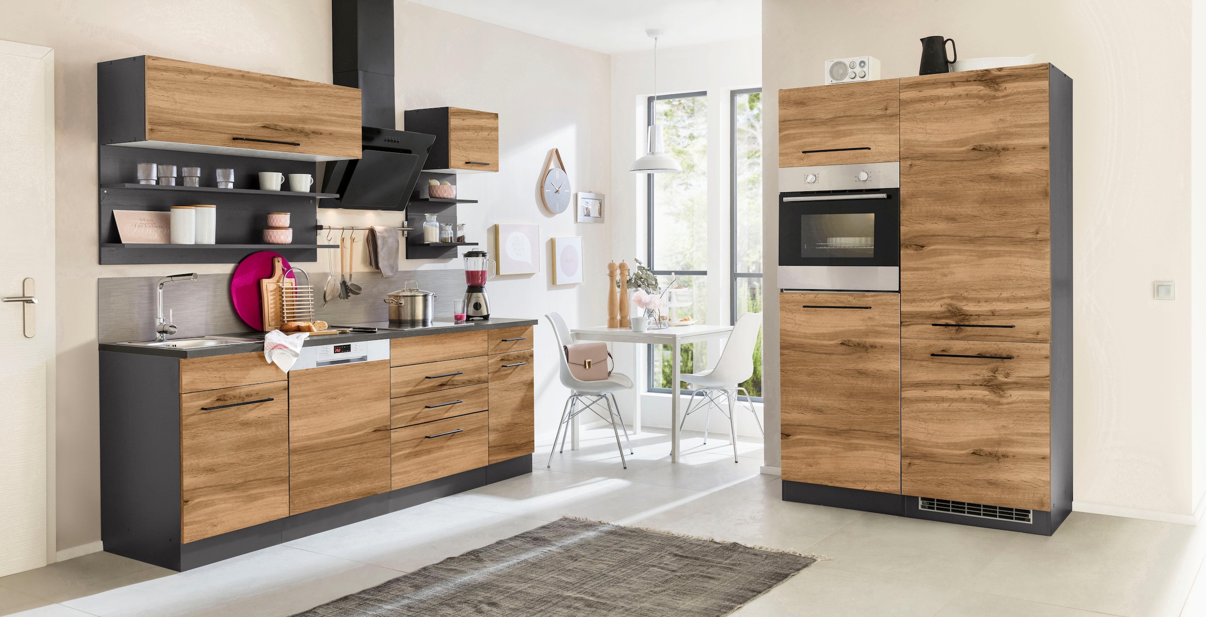 KOCHSTATION Küchenzeile »KS-Tulsa«, mit E-Geräten, Breite 330 cm, schwarze Metallgriffe, MDF Fronten