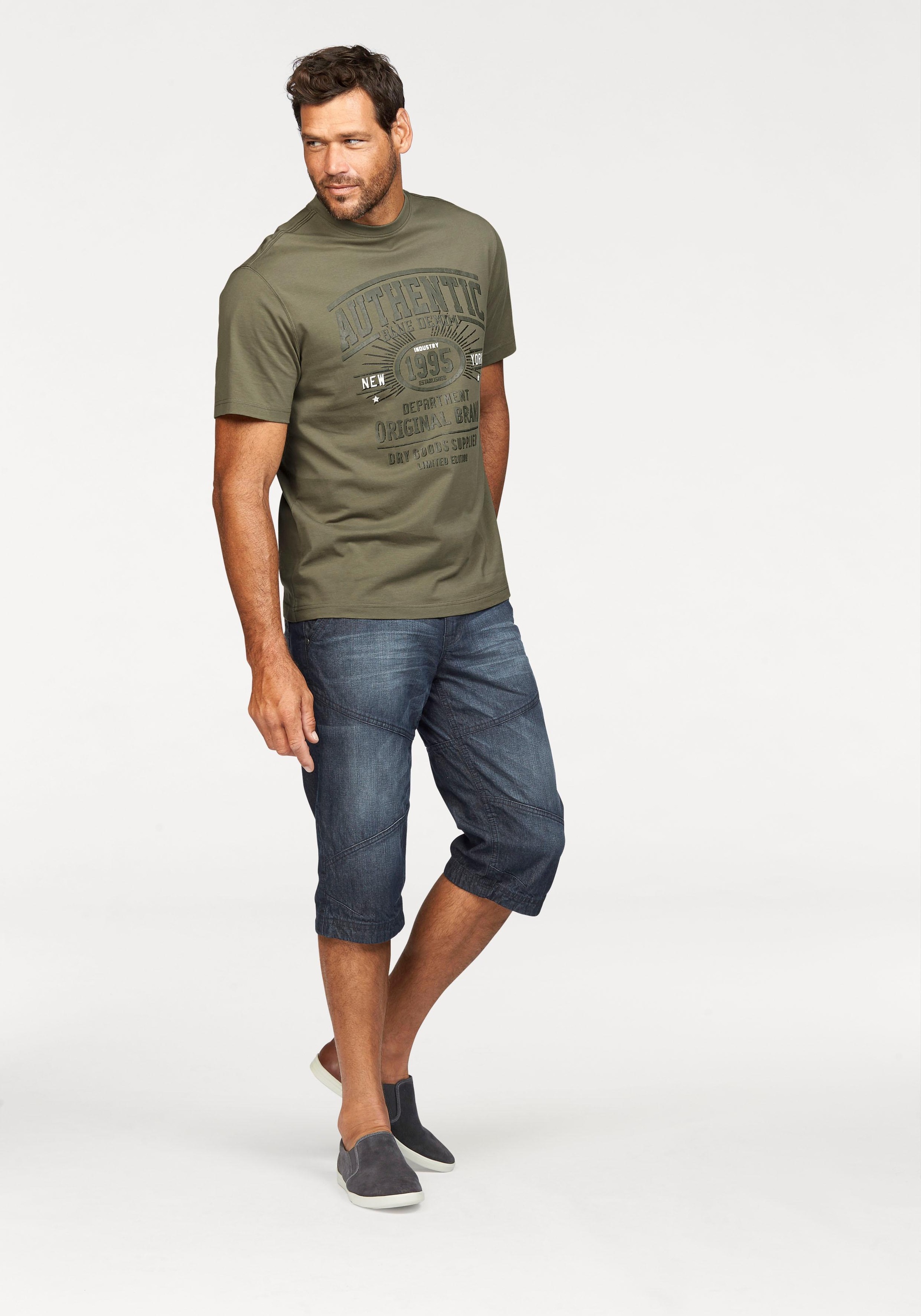 T-Shirt MAN'S WORLD, Herren, Gr. M (48/50), grün (olivgrün), Single Jersey, Obermaterial: 100% Baumwolle, bedruckt, normal, Rundhals, Shirts T-Shirt, Kurzarm, lässige Passform, bedrucktes Design, Rundhals 3