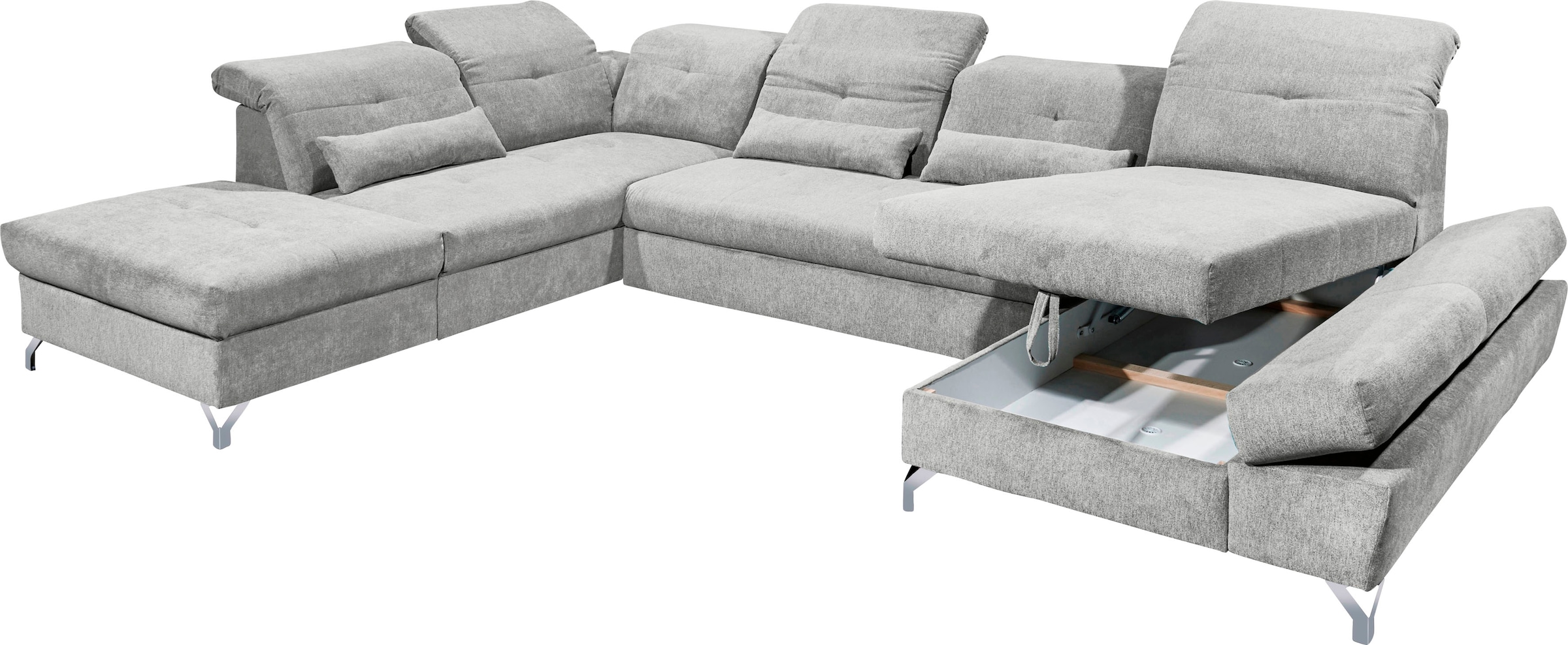 ED EXCITING DESIGN Wohnlandschaft »Melfi U-Form mit Bettfunktion, Bettkasten«, Arm- & Kopfteilverstellung & 3 Nierenkissen