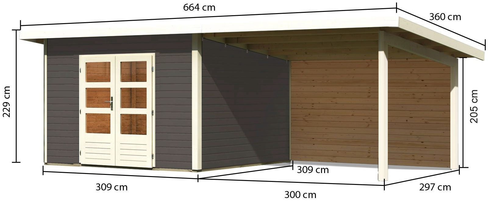 KONIFERA Gartenhaus »Perlsee 3« mit Anbaudach