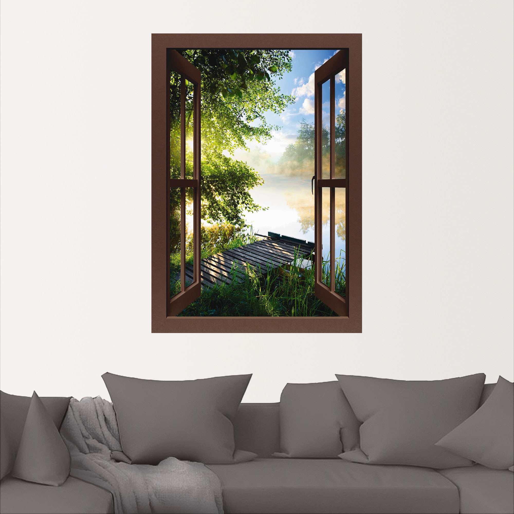 Artland Wandbild "Fensterblick Angelsteg am Fluss", Fensterblick, (1 St.), günstig online kaufen