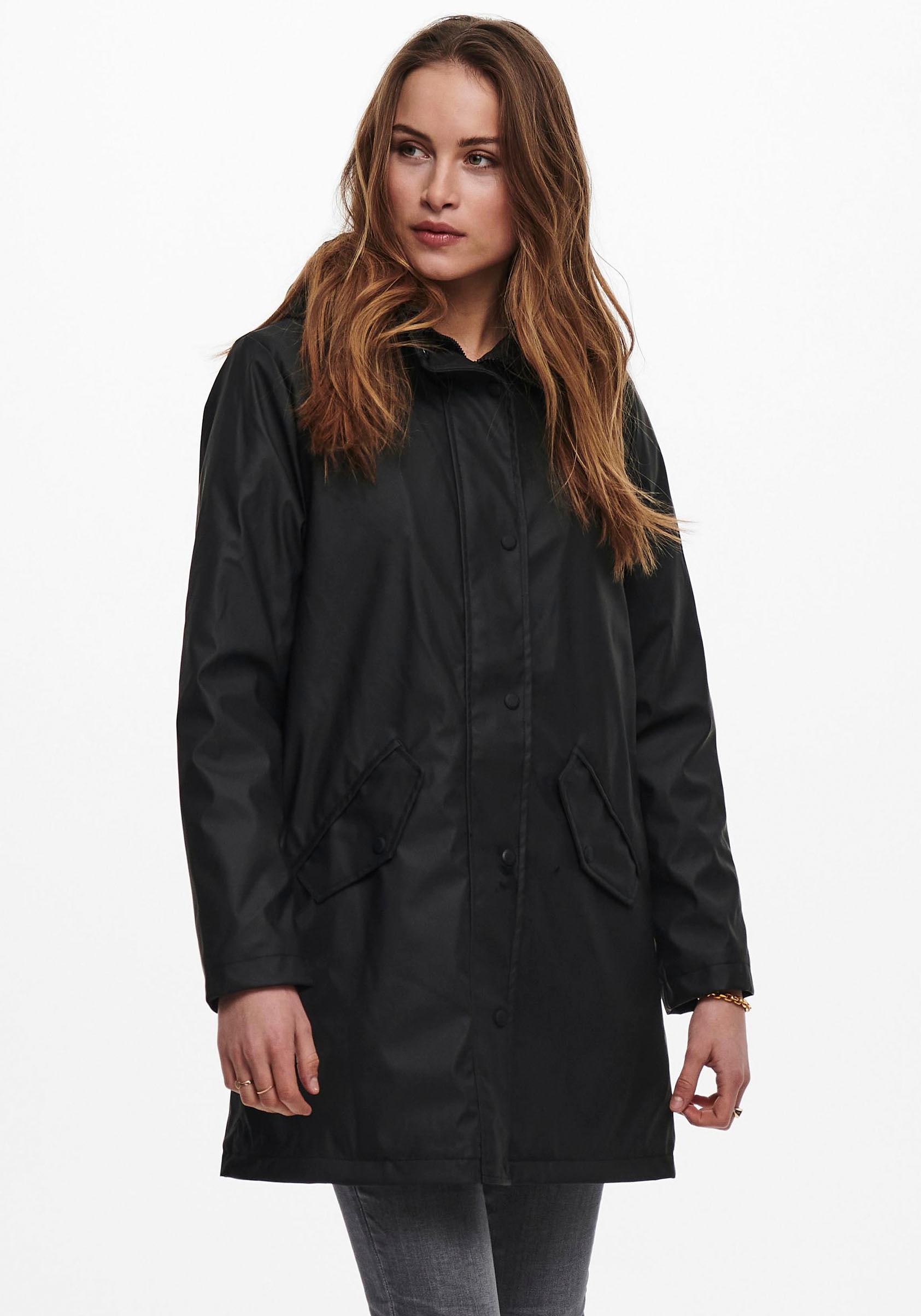 ONLY Funktionsmantel "ONLSALLY RAINCOAT OTW NOOS", mit Kapuze und Teddyplüschfutter