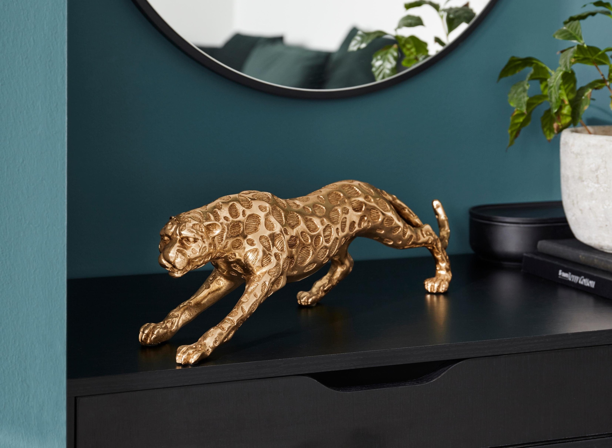 Dekofigur OTTO HOME "Leopard Maße (B/T/H): 53/10/10 cm", gold (goldfarben), B:53cm H:10cm T:10cm, Polyresin (Kunststein), Dekofiguren, Eyecatcher und Bestseller: Dekorationsfigur goldfarben
