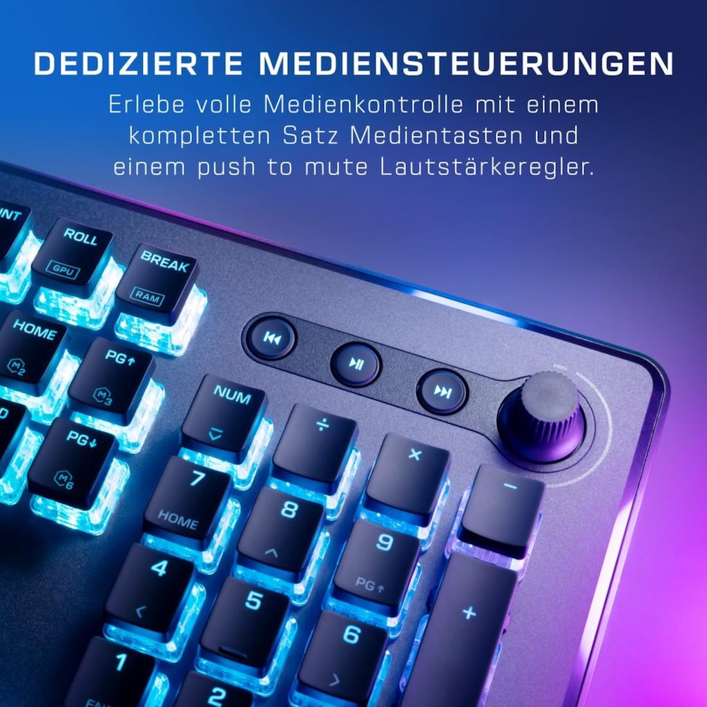 ROCCAT Gaming-Tastatur »Vulcan II Max, mechanisch, lineare Tasten«, (ausklappbare Füße-Funktionstasten-Handgelenkauflage-Lautstärkeregler-Multimedia-Tasten-USB-Anschluss)