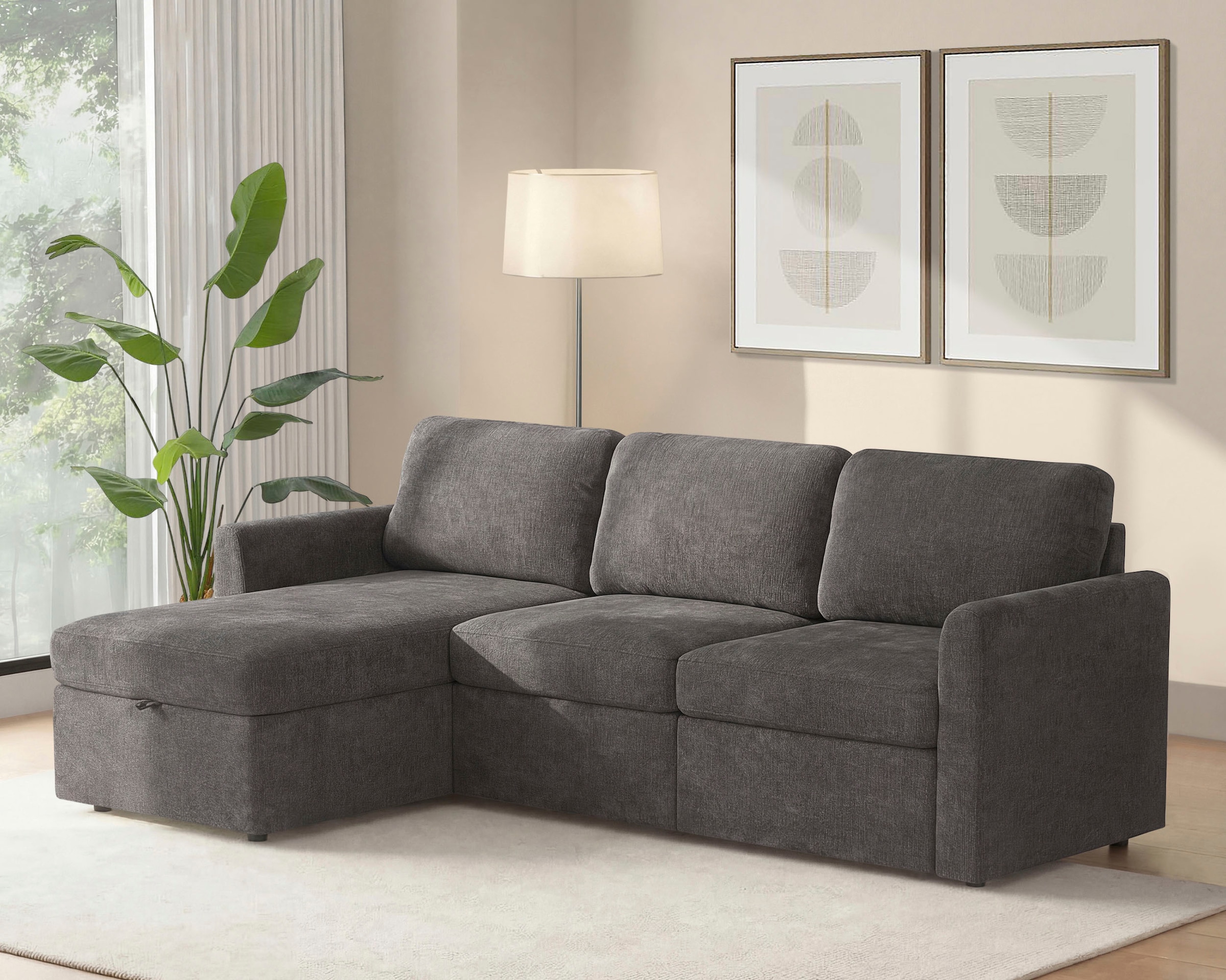 Dorel Home Ecksofa »NORDHUS, L-Form, 200 cm, Recamiere rechts/links montierbar« Recamiere, Stauraum, Cord und feiner Webstoff-Bezug