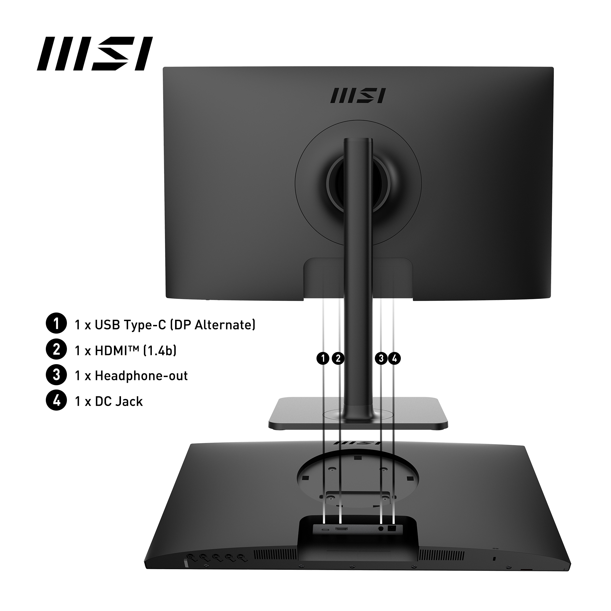 MSI LED-Monitor »Modern MD2412P«, 60 cm/24 Zoll, 1920 x 1080 px, Full HD, 1 ms Reaktionszeit, 100 Hz, höhenverstellbar, 3 Jahre Herstellergarantie, USB-C