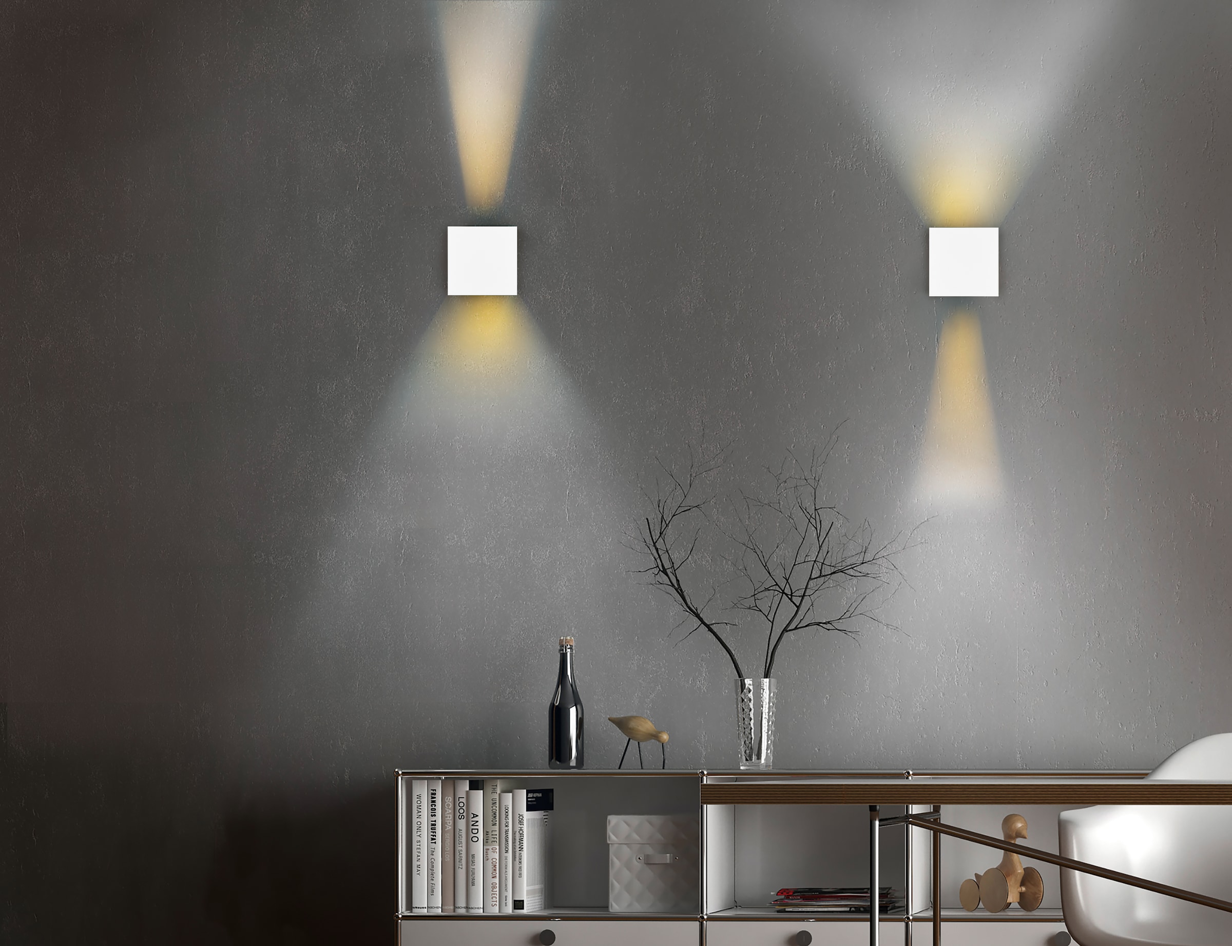 REALITY Leuchten LED Wandleuchte »TALENT, LED Wandlampe mit Magnet Wandhalterung, up-and-down Licht IP44«, 2 flammig, Leuchtmittel LED-Board | LED fest integriert, Bewegungsmelder Dämmerungssensor Akkubetrieb USB-Anschluss Schalter