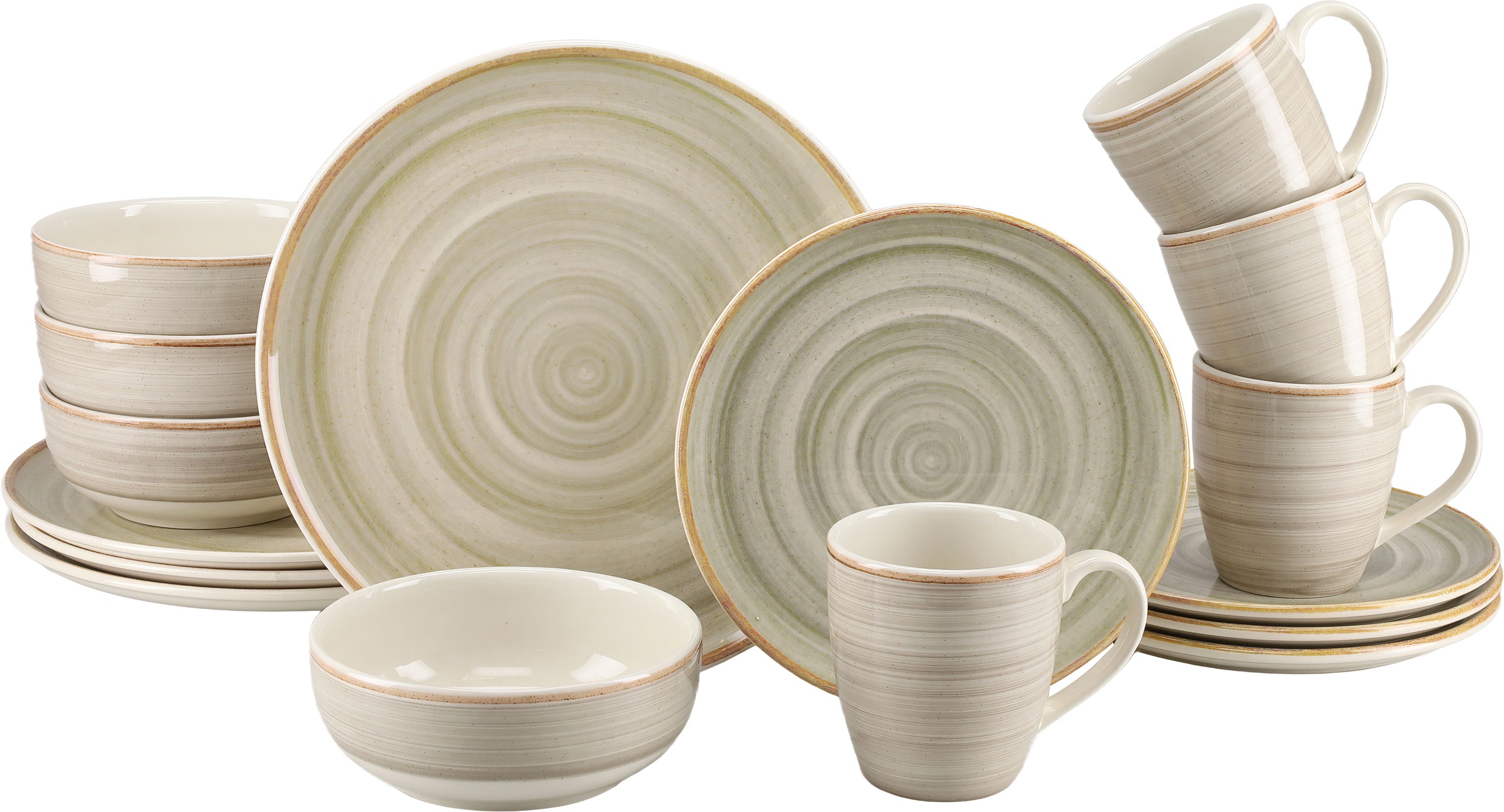 CreaTable Kombiservice "Caoba, Geschirr-Set, 16-tlg." Robustes Steingut, skandinavische Schlichtheit