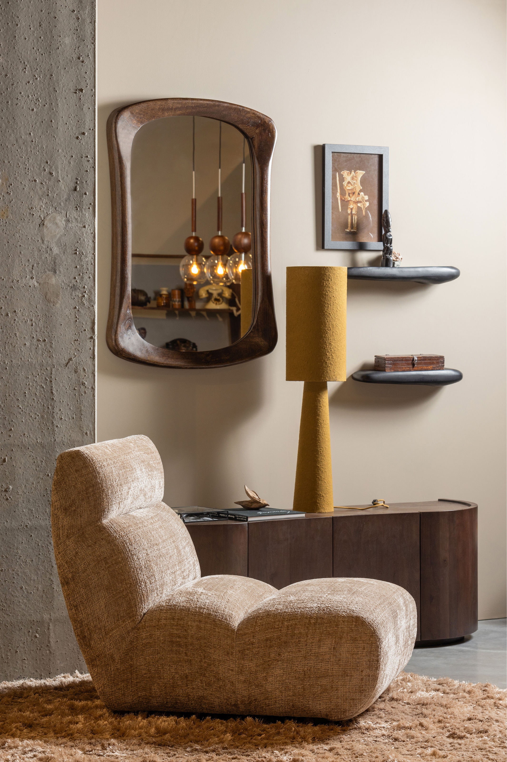 WOOOD Sessel »Observe«, frei im Raum stellbar, grob gewebter Chenille-Stoff, H 82 cm x B 75 cm