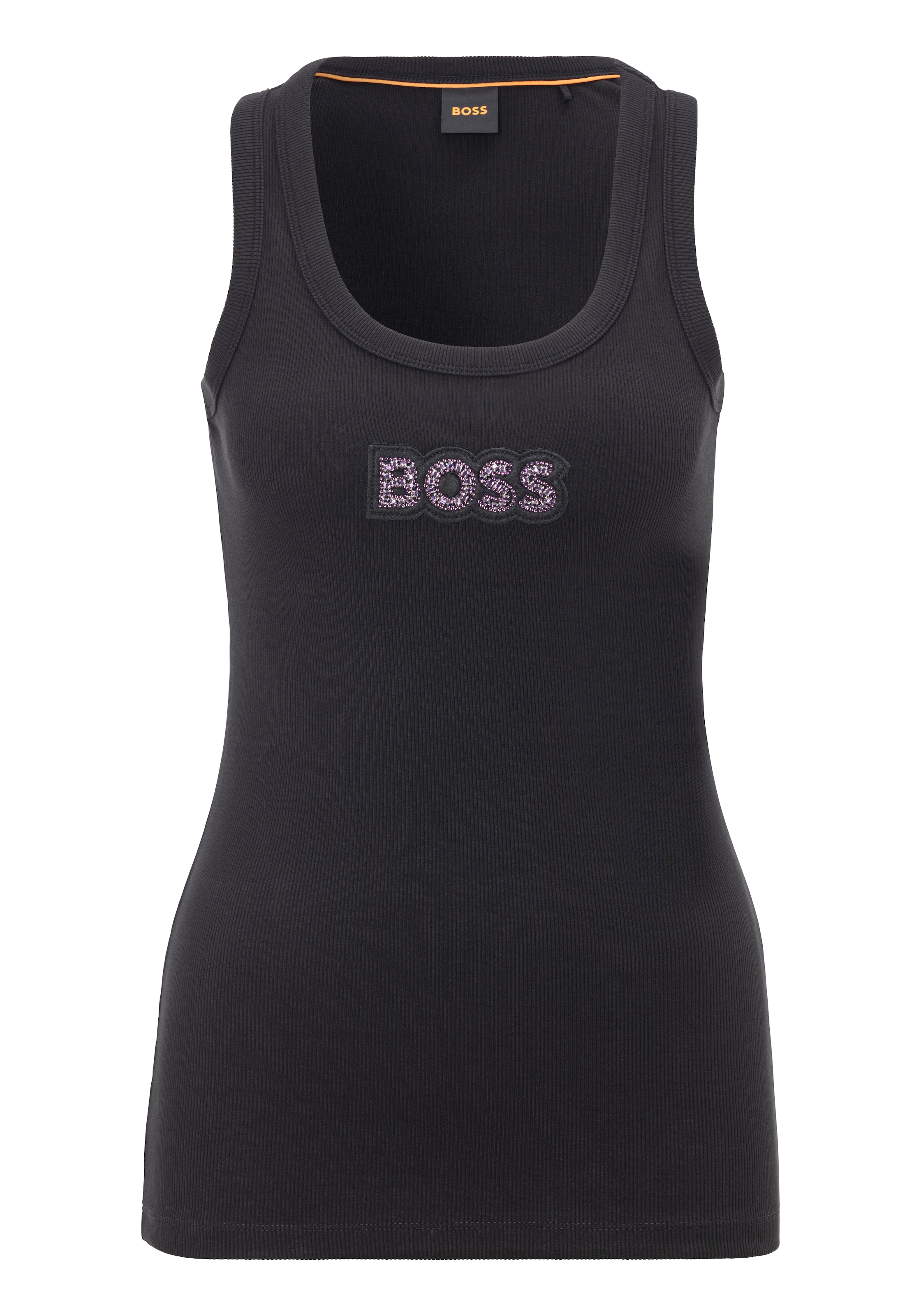 BOSS ORANGE Tanktop »C_Ematite_stonebadge«, mit BOSS Stickerei aus Glitzersteinen