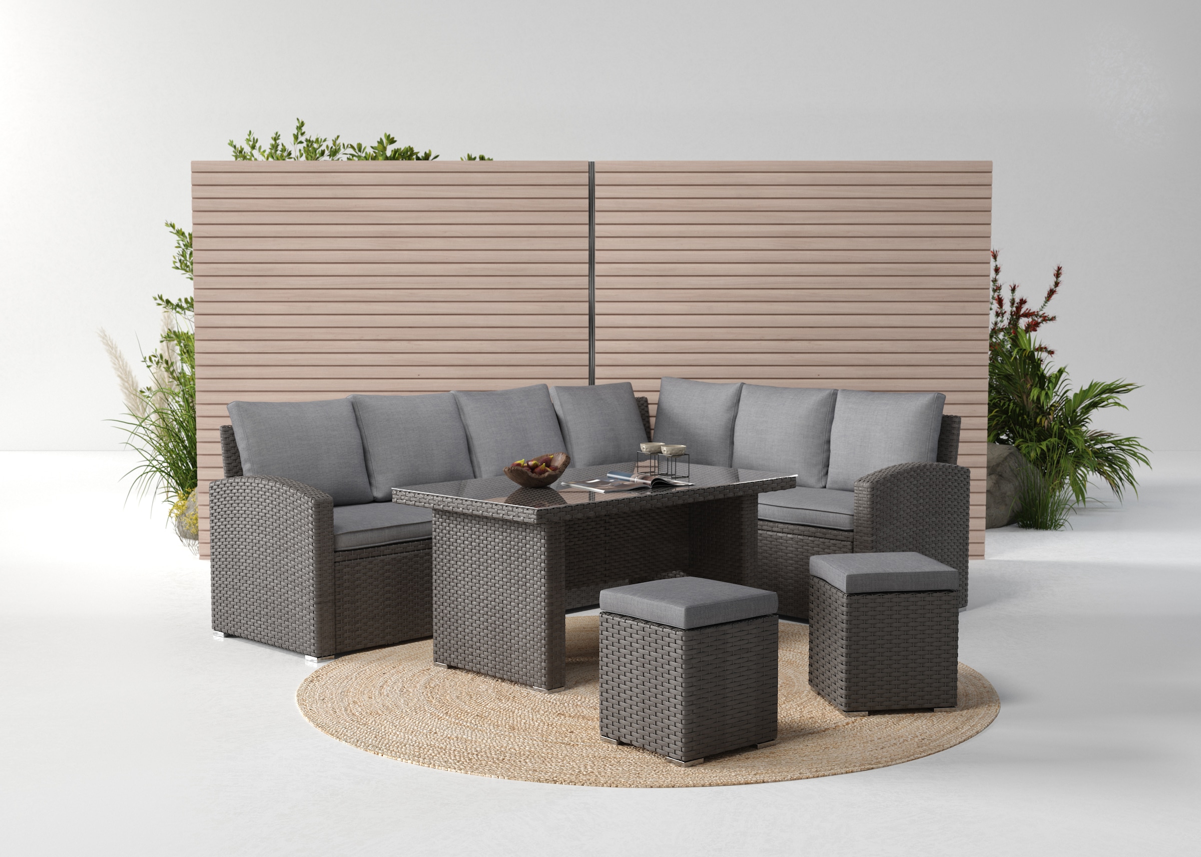 KONIFERA Gartenlounge-Set "London" Set, 2x3er Sofa, 2x Hocker, 1x Tisch 140 günstig online kaufen