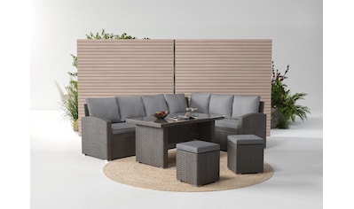 Gartenlounge-Set »London«, (Set, 17 tlg., 2x3er Sofa, 2x Hocker, 1x Tisch 140x80x66cm,...