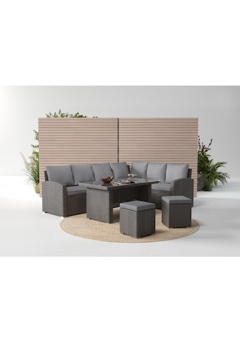 Gartenlounge-Set »London«, (Set, 17 tlg., 2x3er Sofa, 2x Hocker, 1x Tisch 140x80x66cm,...