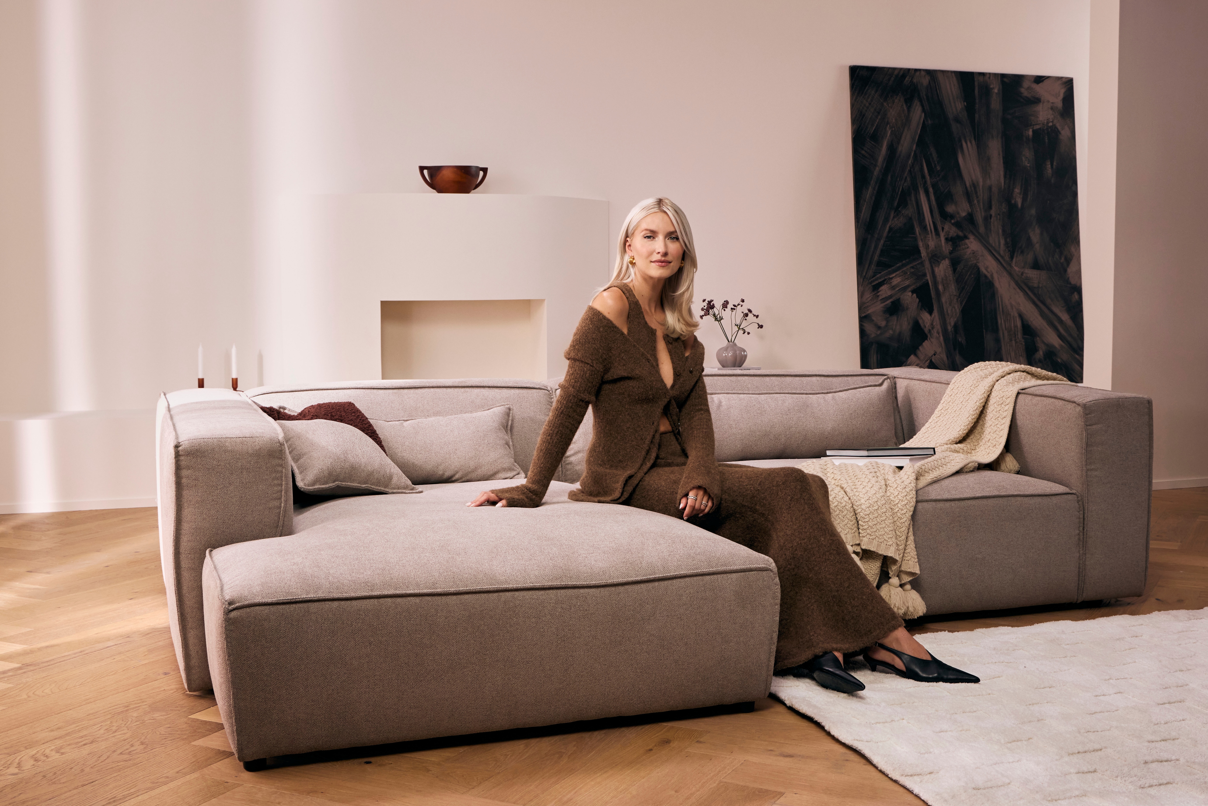 LeGer Home by Lena Gercke Ecksofa "PIARA XXL Struktur u. Leinenoptik, Big-Sofa, L-Form" wahlweise Ottomane rechts/links, Kedernaht, extra tiefe Sitzfläche