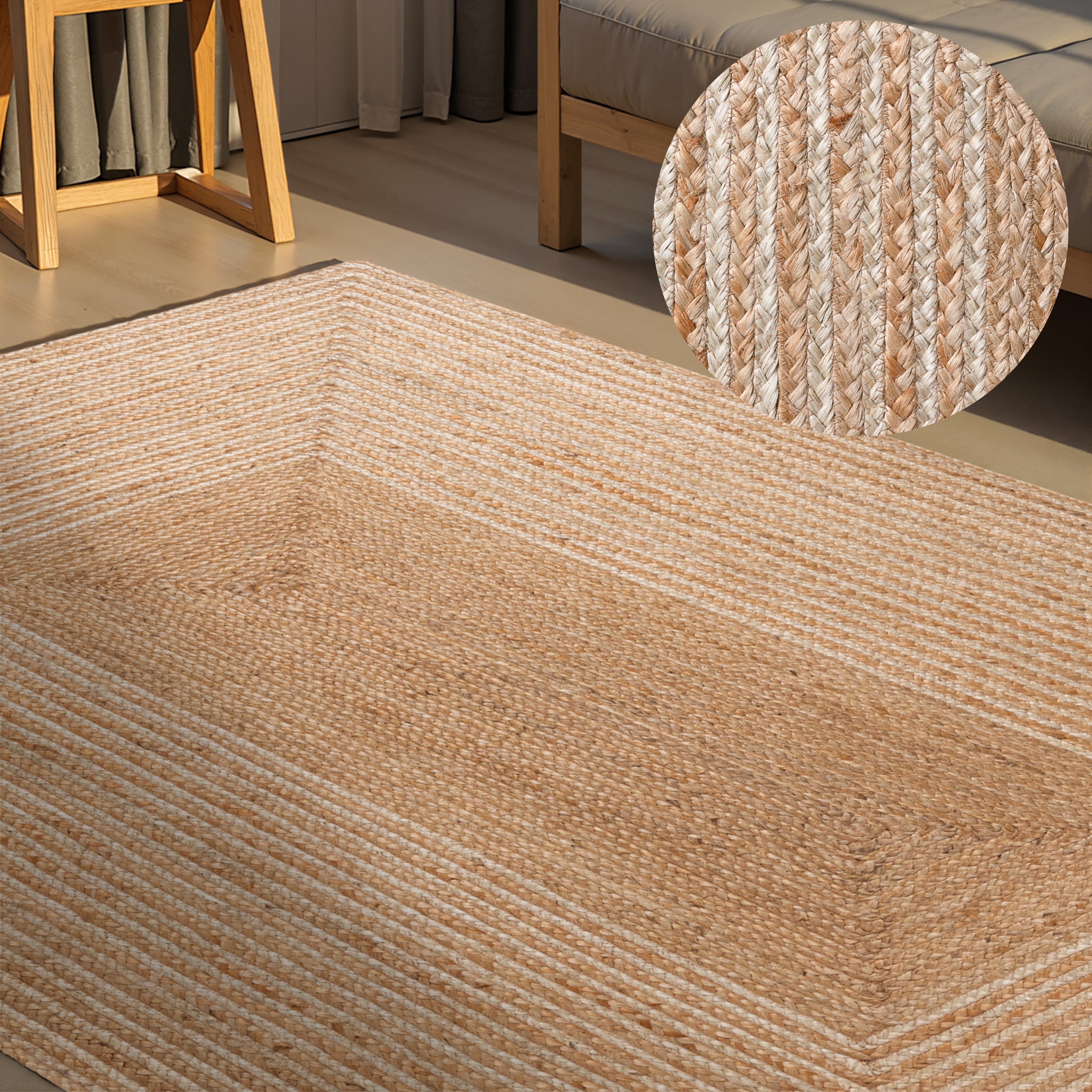 HANSE Home 1100000002199 "Juno Line Juteteppich" rechteckig 9 mm Höhe Jute, Shape, Handgemacht, Wohnzimmerteppich, Naturteppich, Wohnzimmer