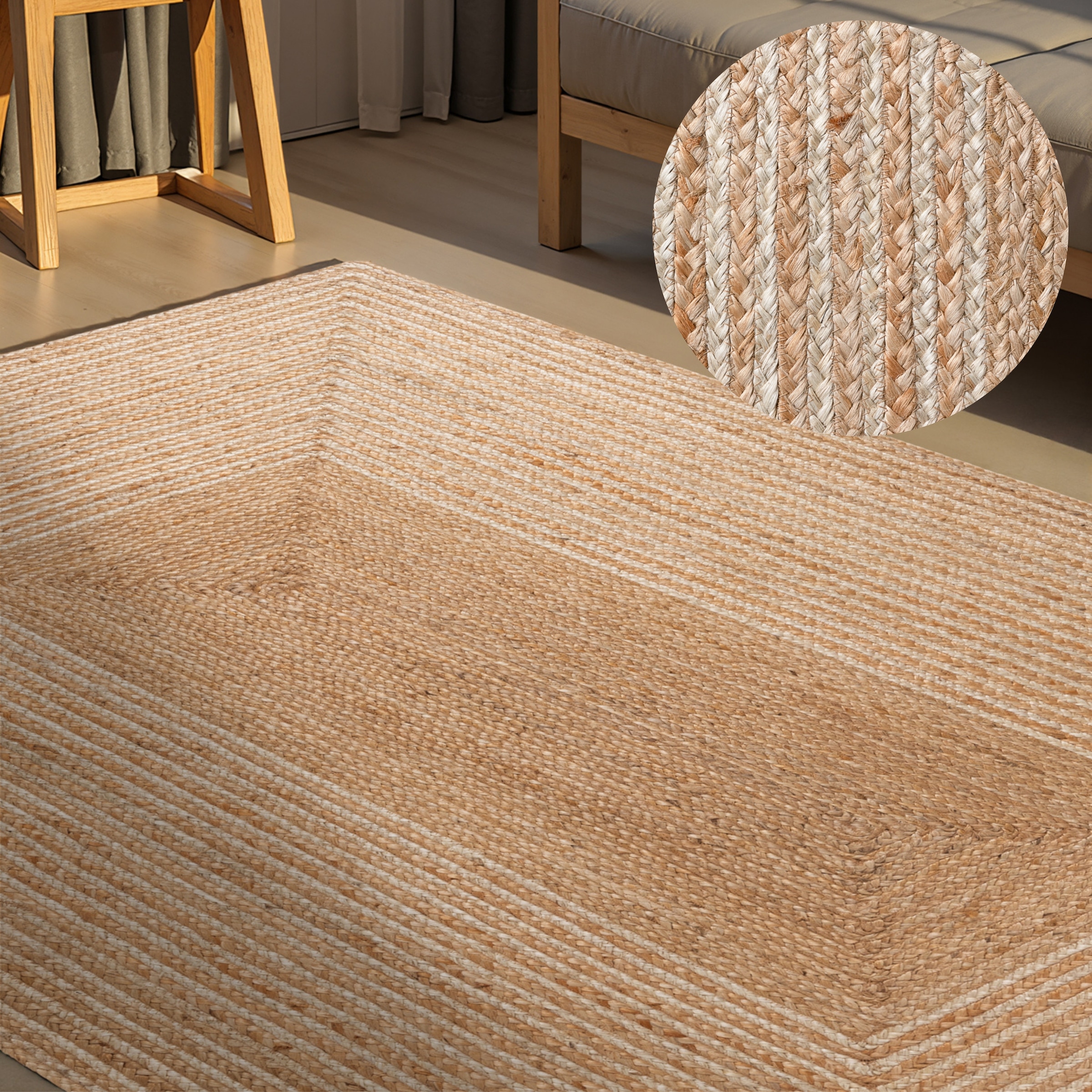 HANSE Home "Juno Line Juteteppich" rechteckig 9 mm Höhe Jute, Shape, Handgemacht, Wohnzimmerteppich, Naturteppich, Wohnzimmer