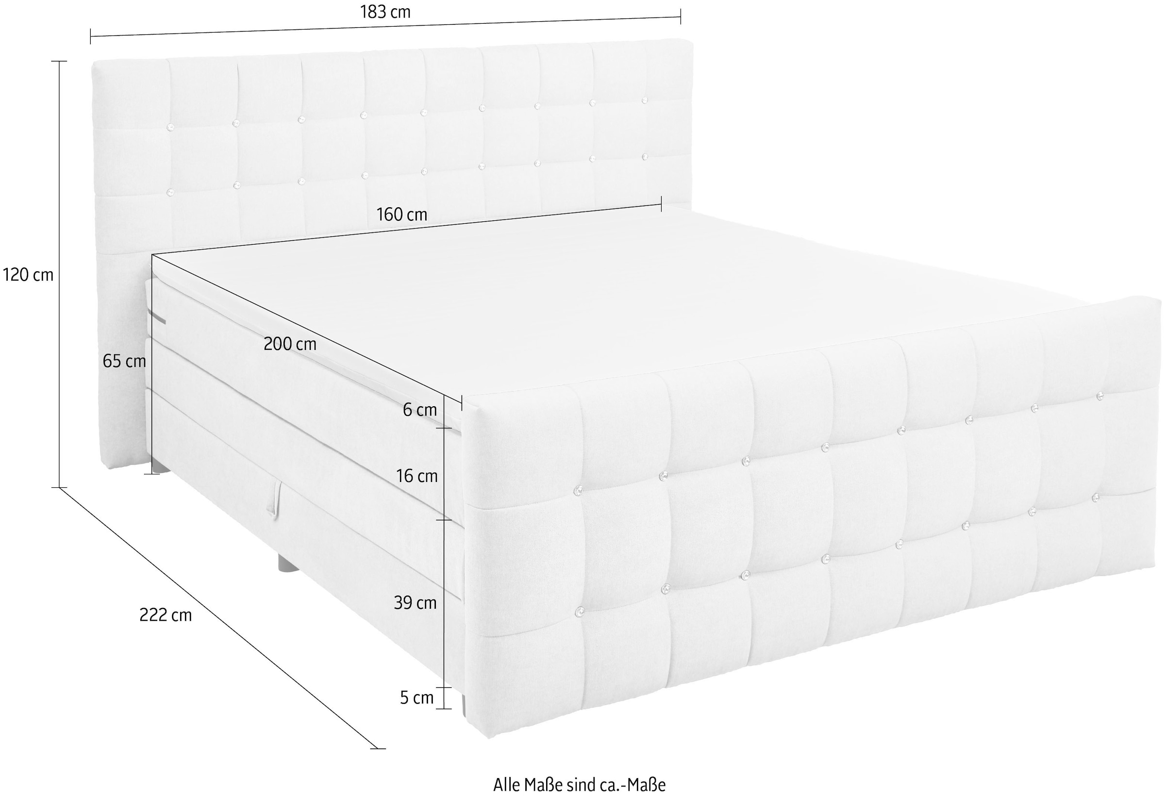 ED EXCITING DESIGN Boxspringbett »Loberie«, mit Strasssteinen im Kopf- und Fußteil, inkl. Bettkasten