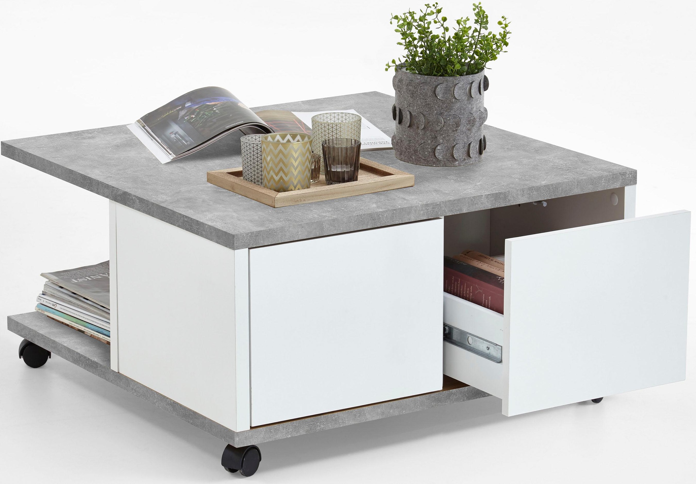 FMD Couchtisch "Twin" Schubladen als Push-to-open, viel Staur., mit Rollen, günstig online kaufen
