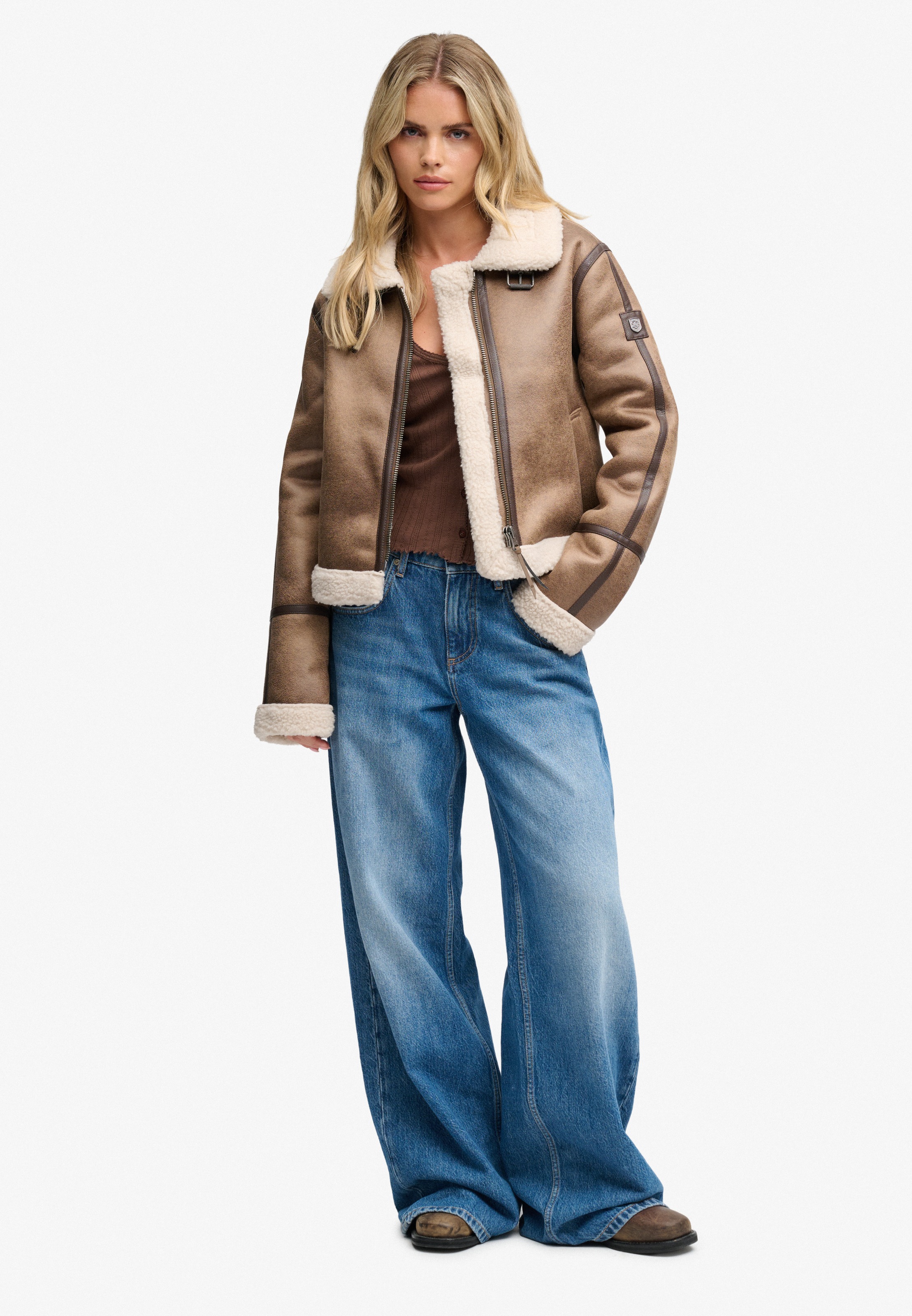Superdry Kurzjacke »FAUX SHEARLING JACKET« Kunstfaser, relaxed fit