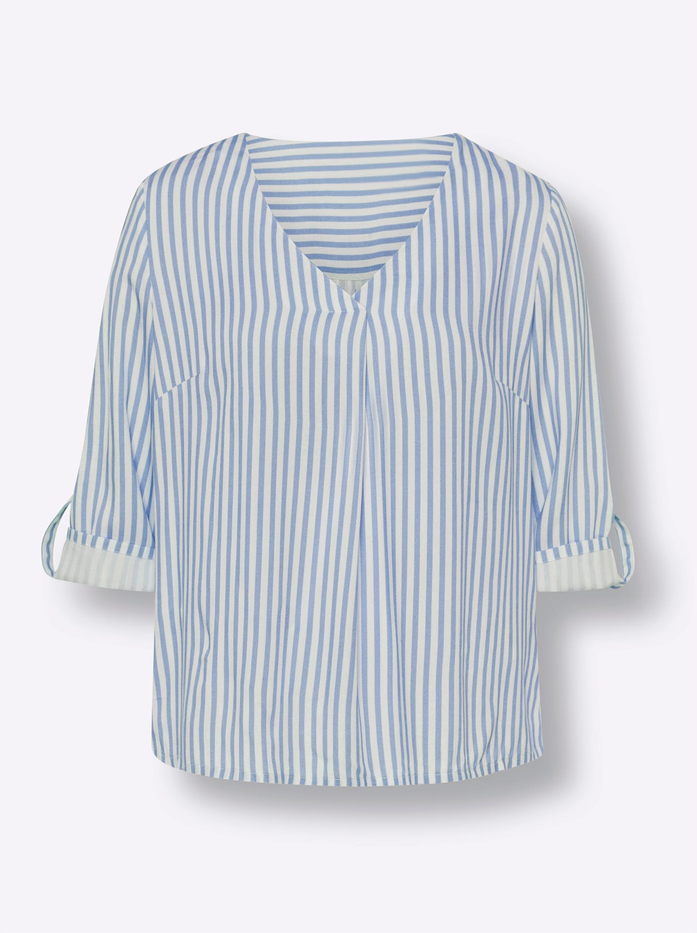 Schlupfbluse HEINE, Damen, Gr. 50, blau (himmelblau, ecru, gestreift), 100% Viskose, bedruckt, gemustert, mehrfarbig, V-Ausschnitt, Blusen Schlupfbluse 3