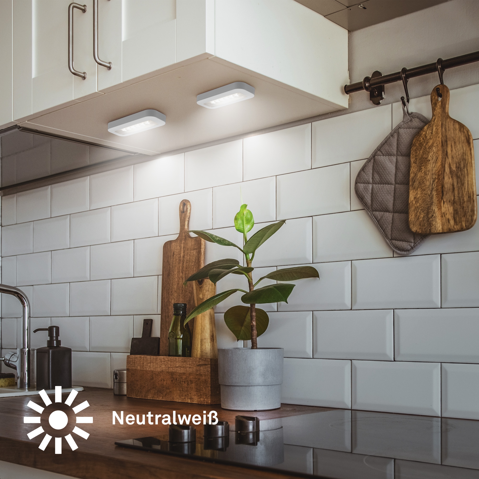Briloner Leuchten LED Unterbauleuchte »SIGO« LED-Modul 2 Stk. Neutralweiß 15x6,5x2 cm, 2er-Set, Küche, Schrank, Treppe, Küchenlampe