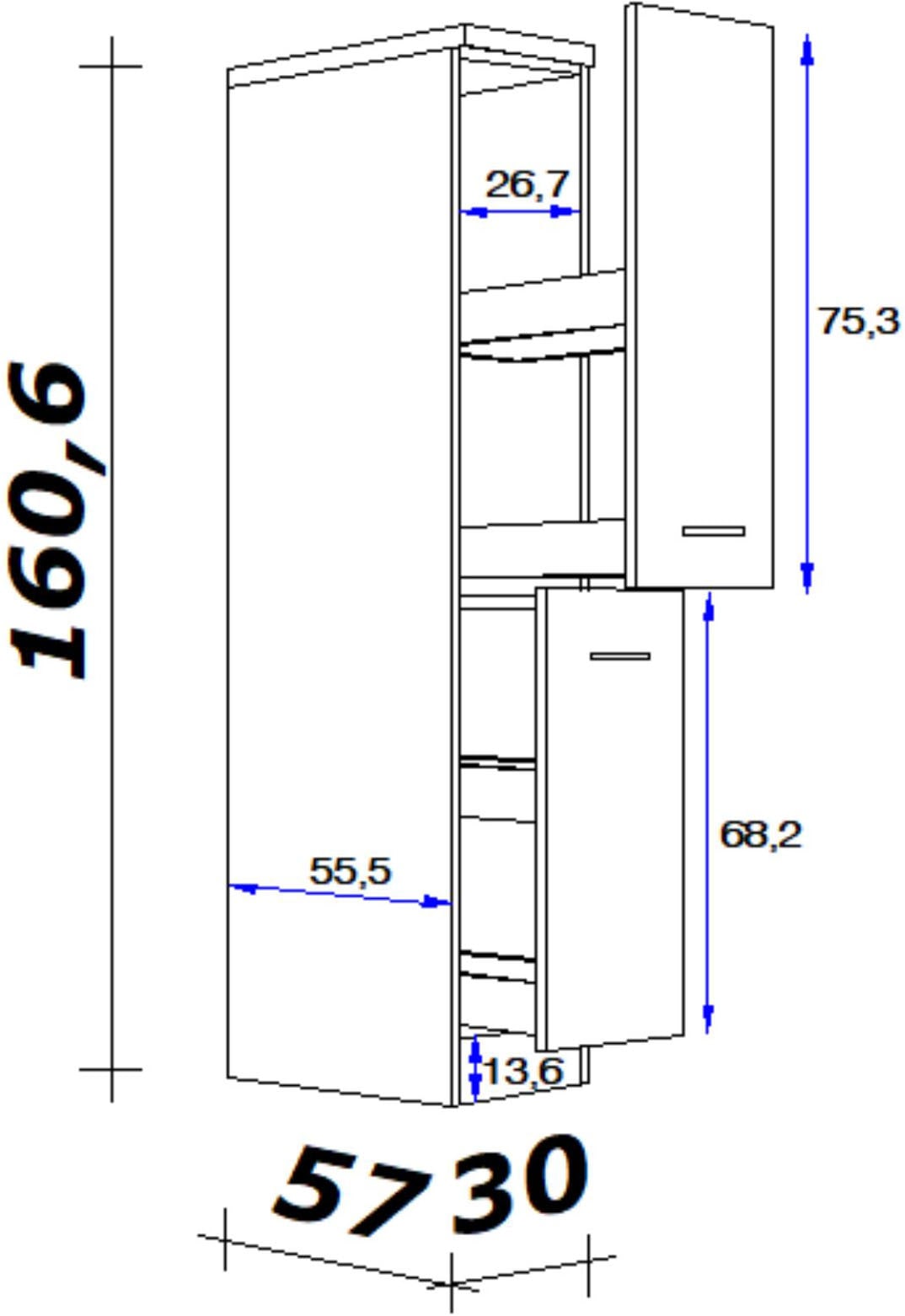 Flex-Well Apothekerschrank »Lund«, (B x H x T) 30 x 161 x 57 in Highboardhöhe